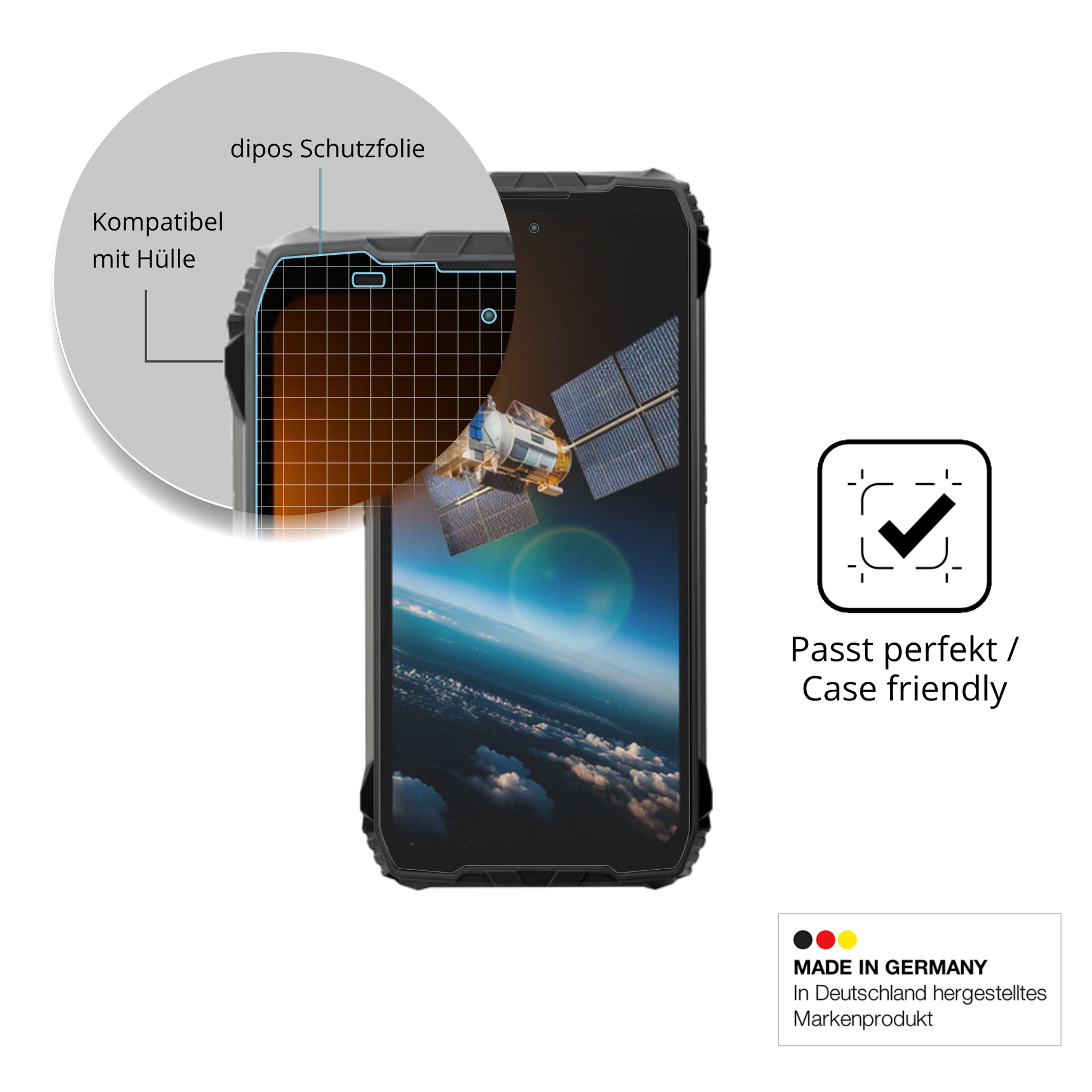 Schutzfolie mit optimaler Passform, zur Verwendung mit Hüllen geeignet