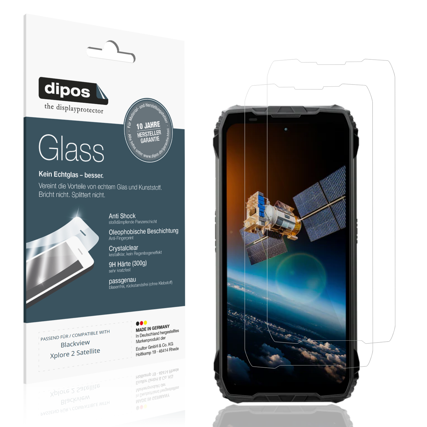 Klare Displayschutzfolie von dipos passend für blackviewxplore 2 satellite, 9H kratzfest und blasenfrei montiert