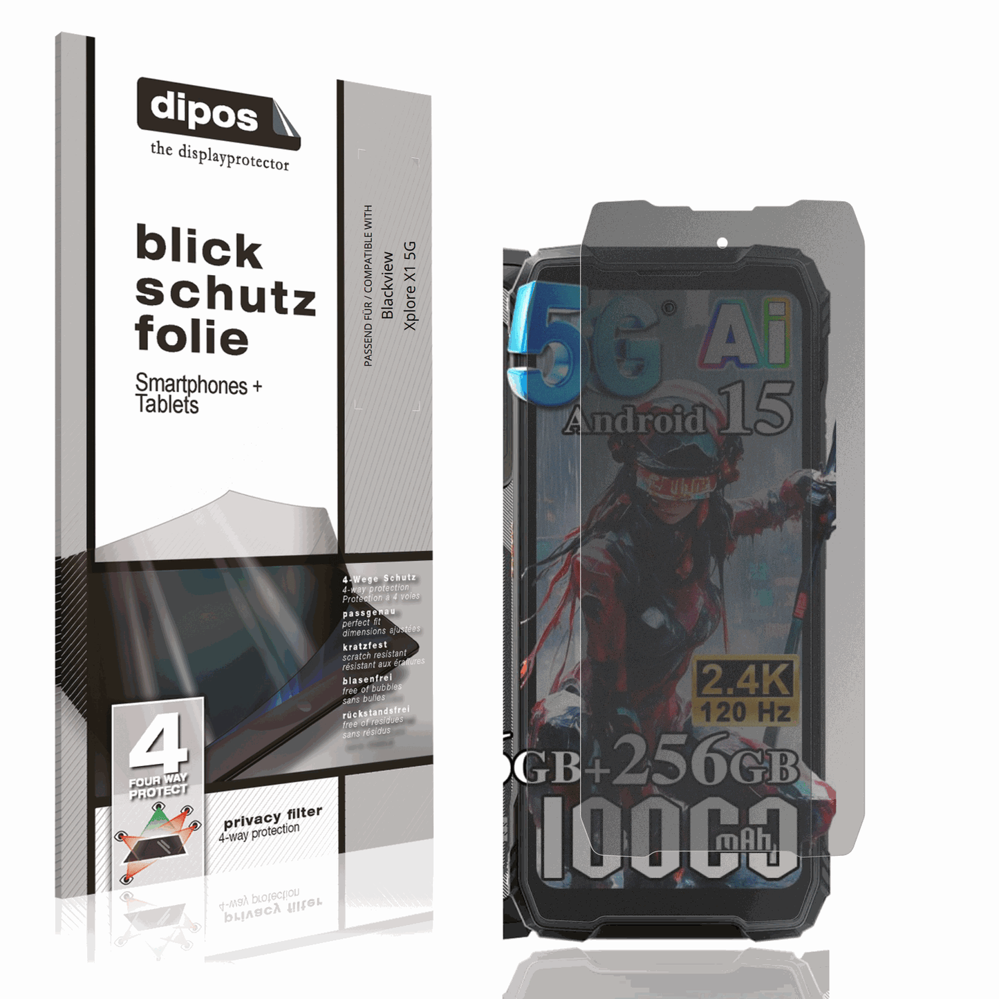 Blickschutzfolie von dipos passend für Blackview Xplore X1 5G, präziser Zuschnitt und blasenfrei montiert