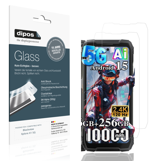 Klare Displayschutzfolie von dipos passend für Blackview Xplore X1 5G, 9H kratzfest und blasenfrei montiert