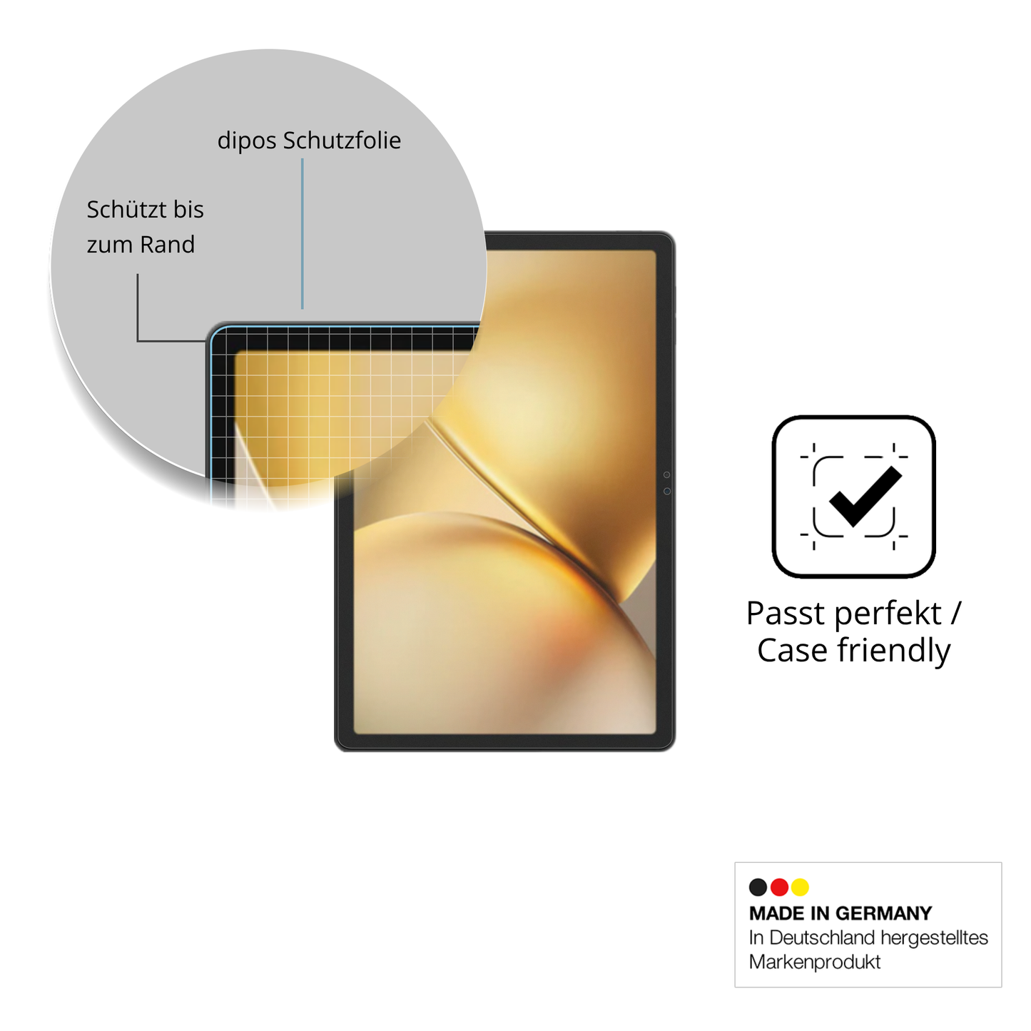Schutzglasfolie mit optimaler Passform, zur Verwendung mit Hüllen geeignet