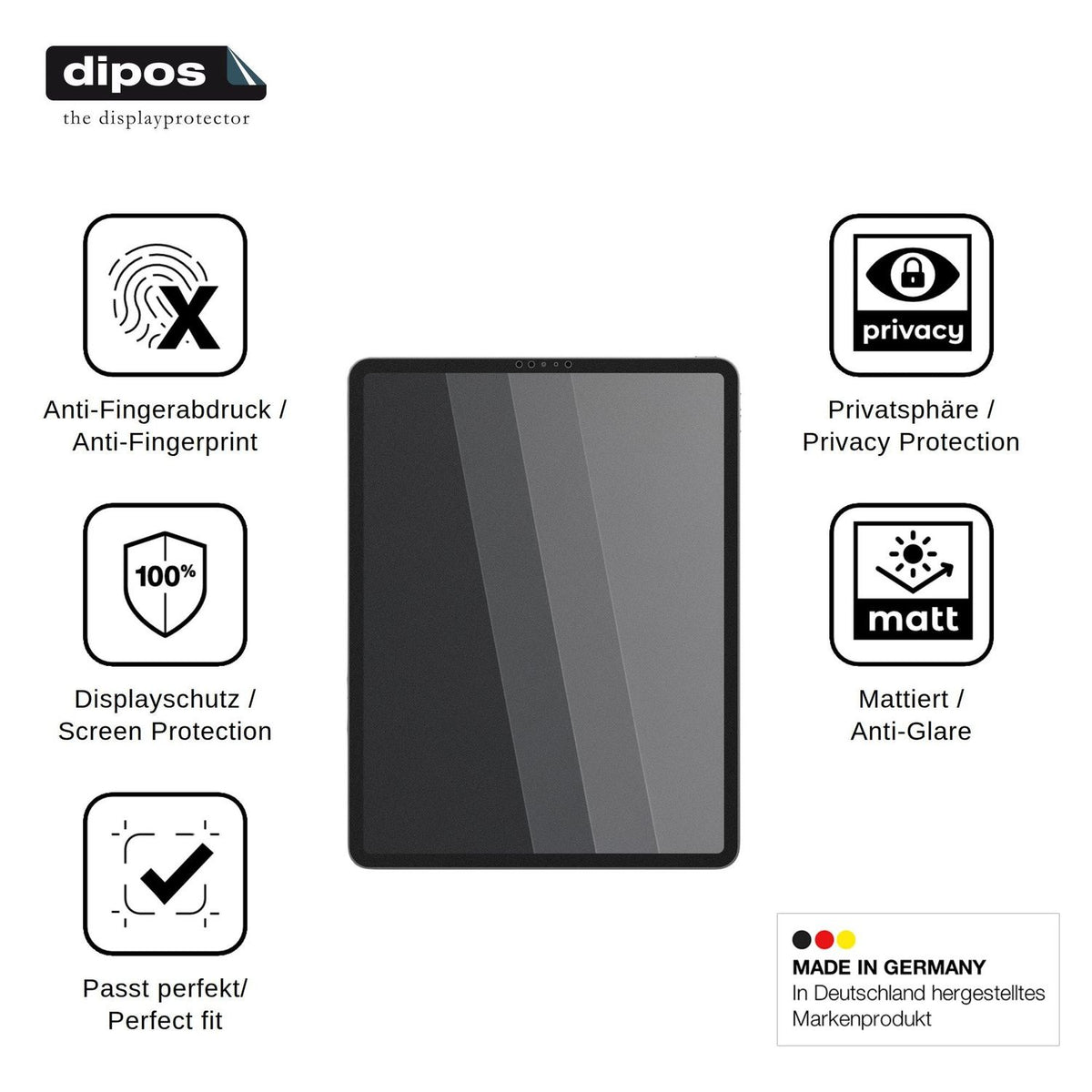 Screen Protector for Apple iPad Pro 12.9 Inch (2022) Privacy Filter 4-Way Protection dipos