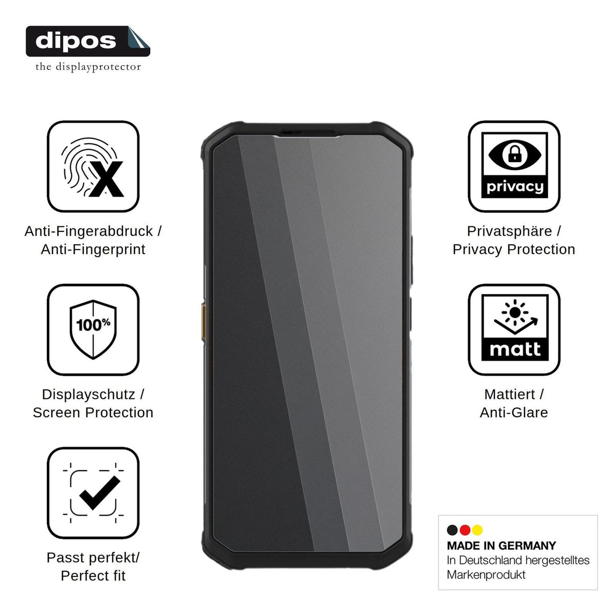 Screen Protector for bea-fon AGM X7 Privacy Filter 4-Way Protection dipos