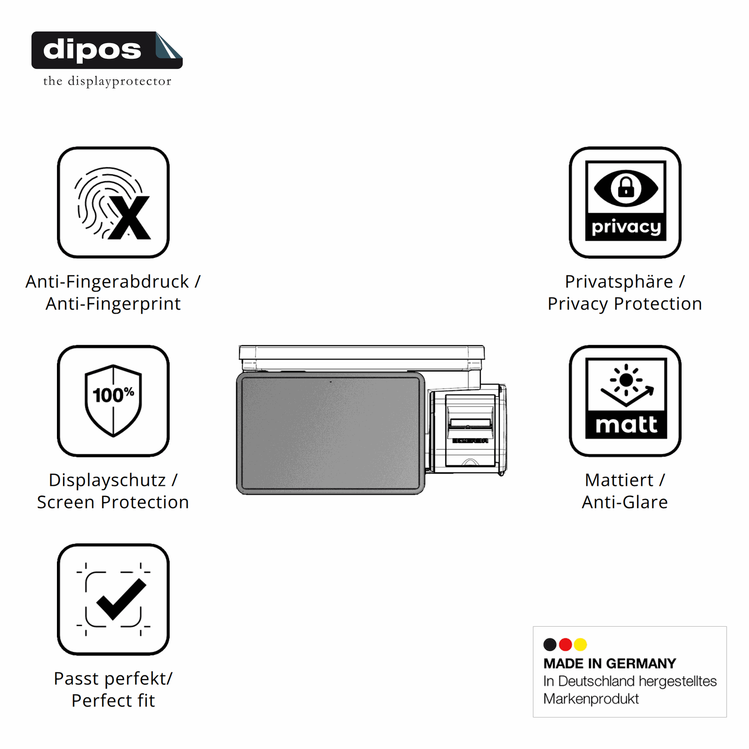 Privatsphäre-Schutz durch Sichtschutz-Folie passend zugeschnitten für Bizerba Q1 pro 100 12.1 Zoll