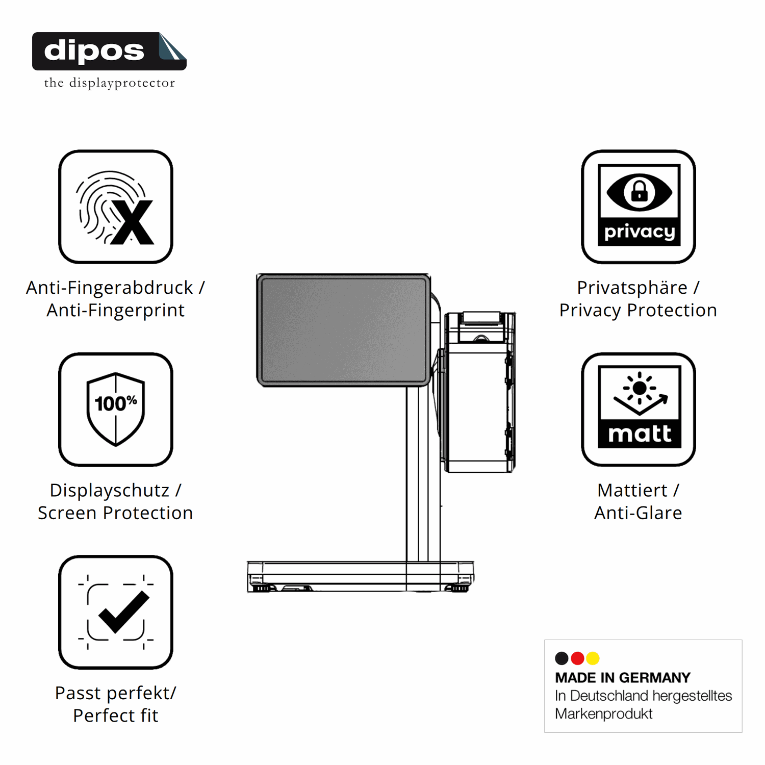 Privatsphäre-Schutz durch Sichtschutz-Folie passend zugeschnitten für Bizerba Q1 pro 400 12.1 Zoll