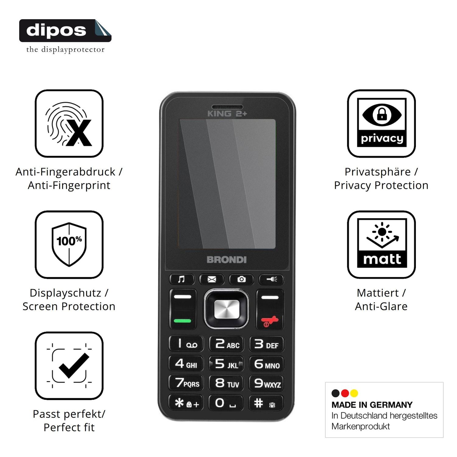 Privatsphäre-Schutz durch Sichtschutz-Folie passend zugeschnitten für Brondi King 2 Plus