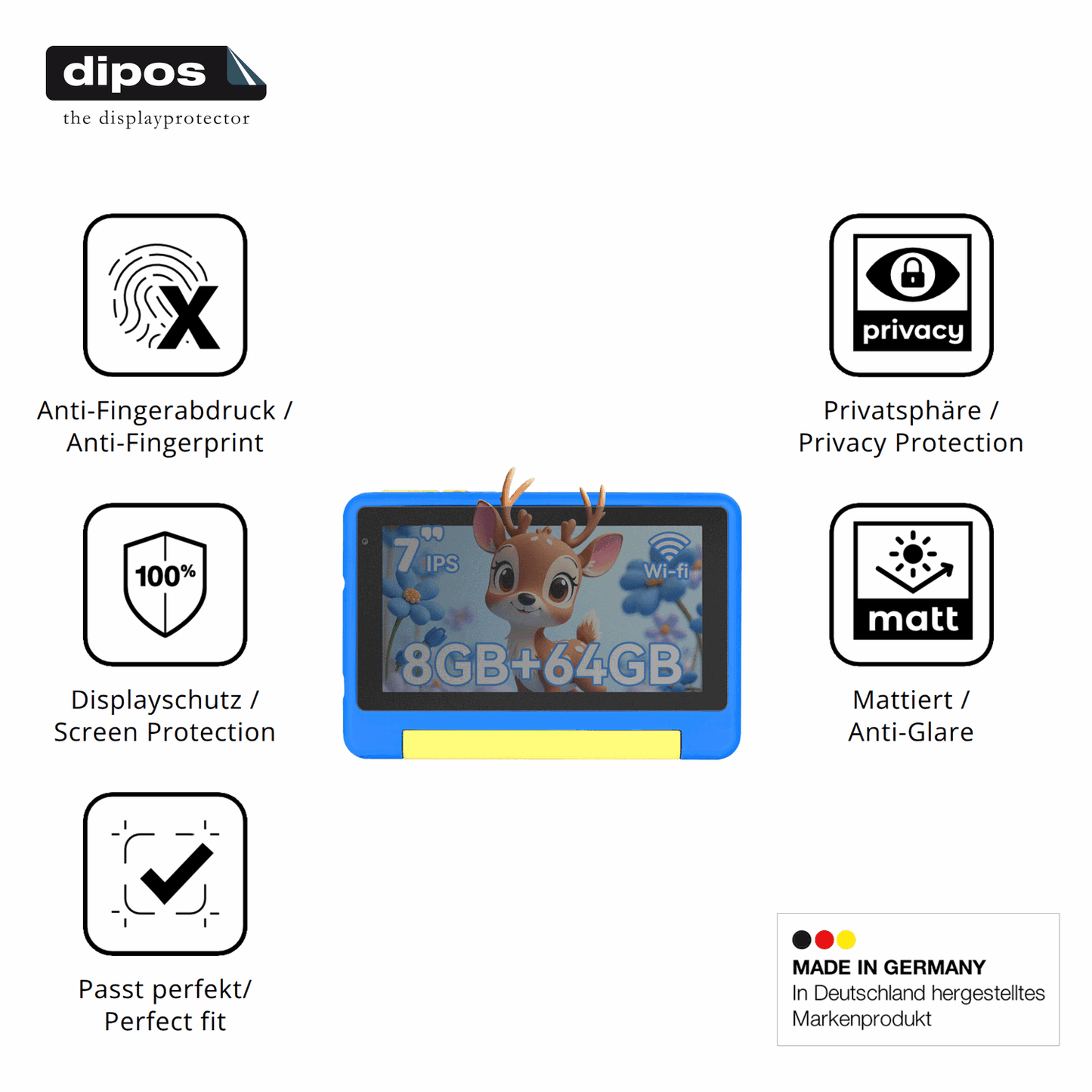 Privatsphäre-Schutz durch Sichtschutz-Folie passend zugeschnitten für Bufo Kids Tablet 7 Zoll