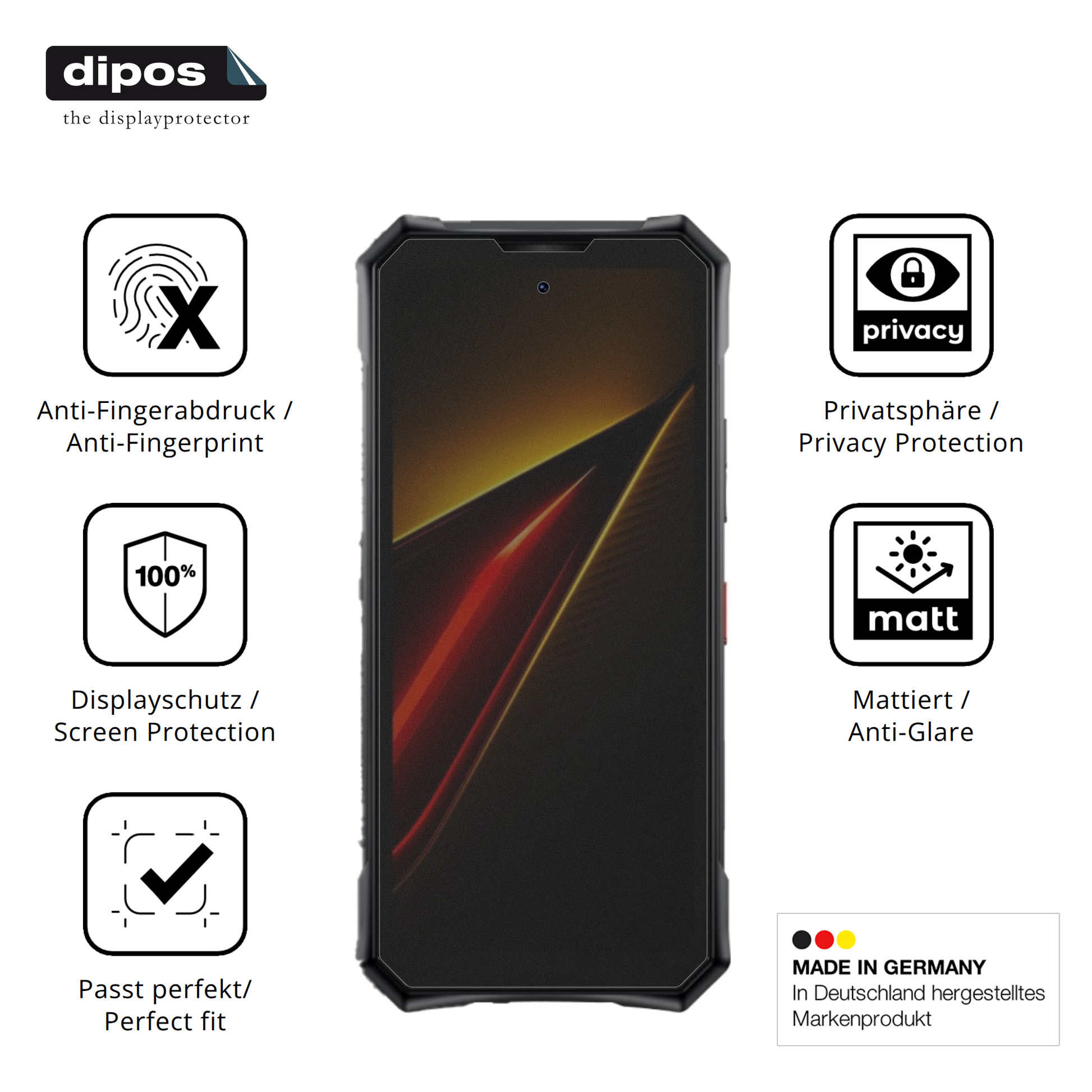 Privatsphäre-Schutz durch Sichtschutz-Folie passend zugeschnitten für Doogee S300 Pro