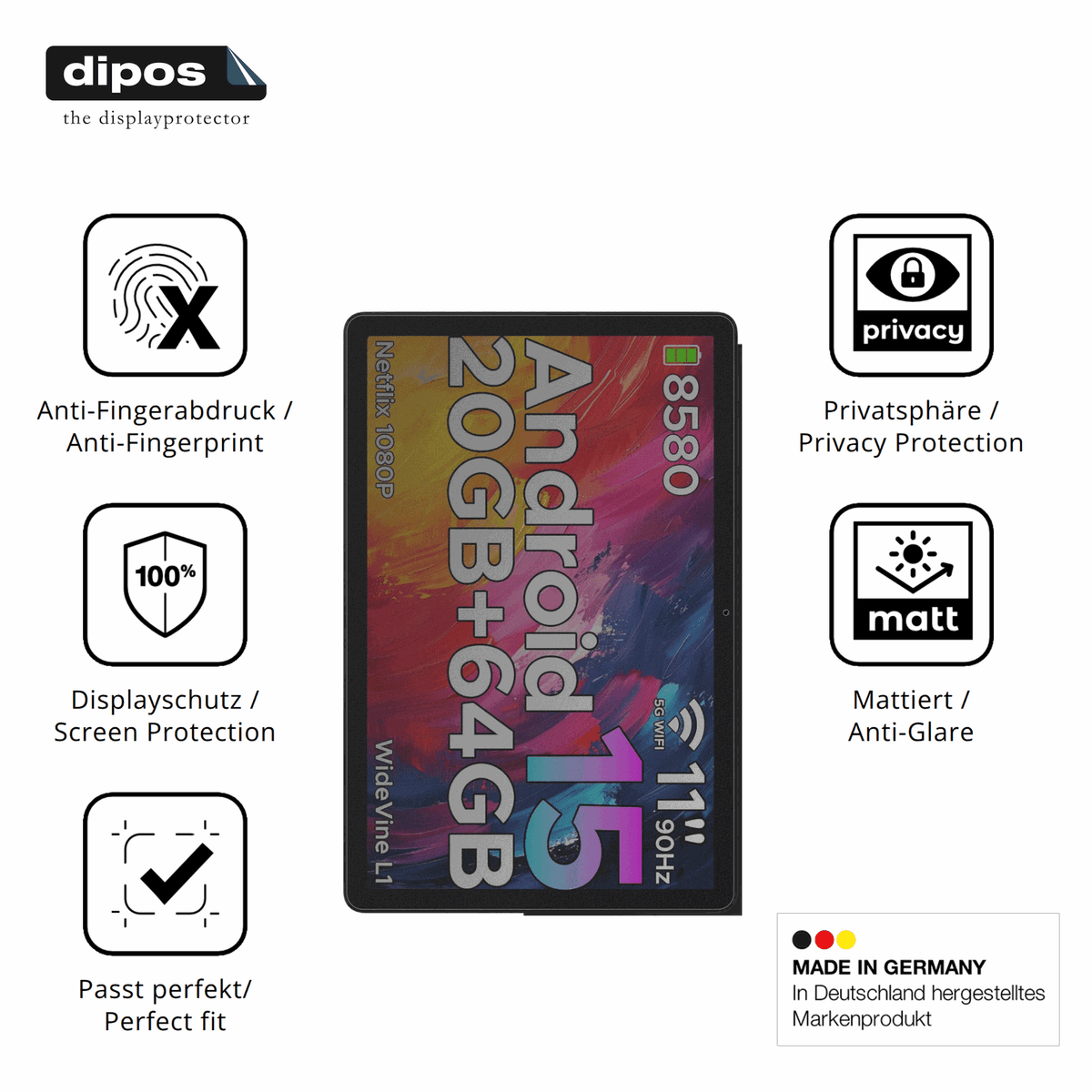 Privatsph�re-Schutz durch Sichtschutz-Folie passend zugeschnitten f�r Doogee Tab A9 Plus 11 Zoll