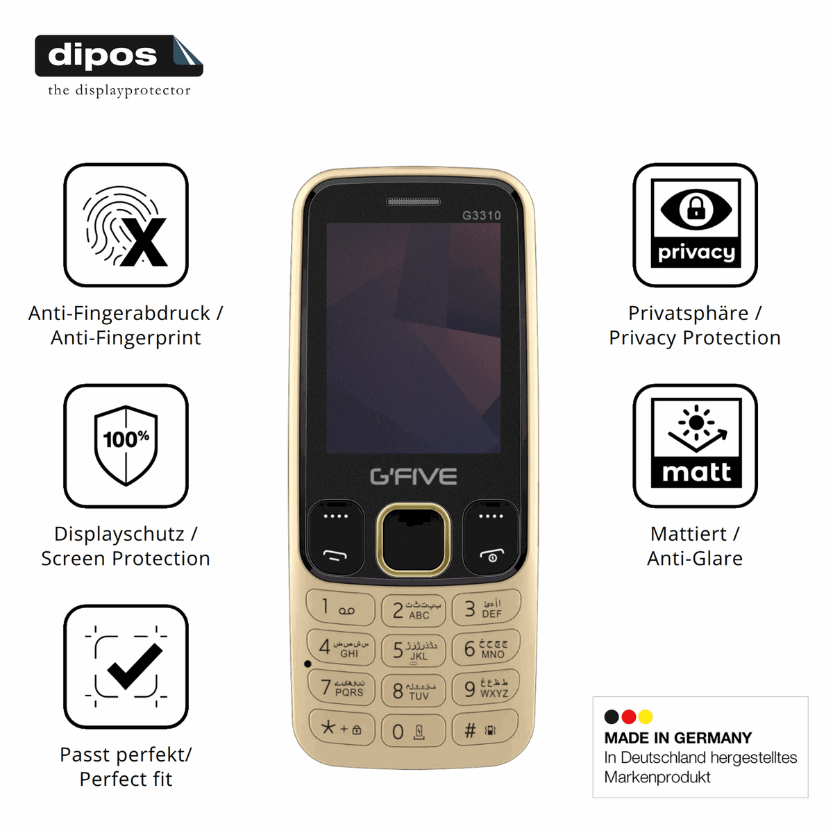 Privatsphäre-Schutz durch Sichtschutz-Folie passend zugeschnitten für GFive G3310 New