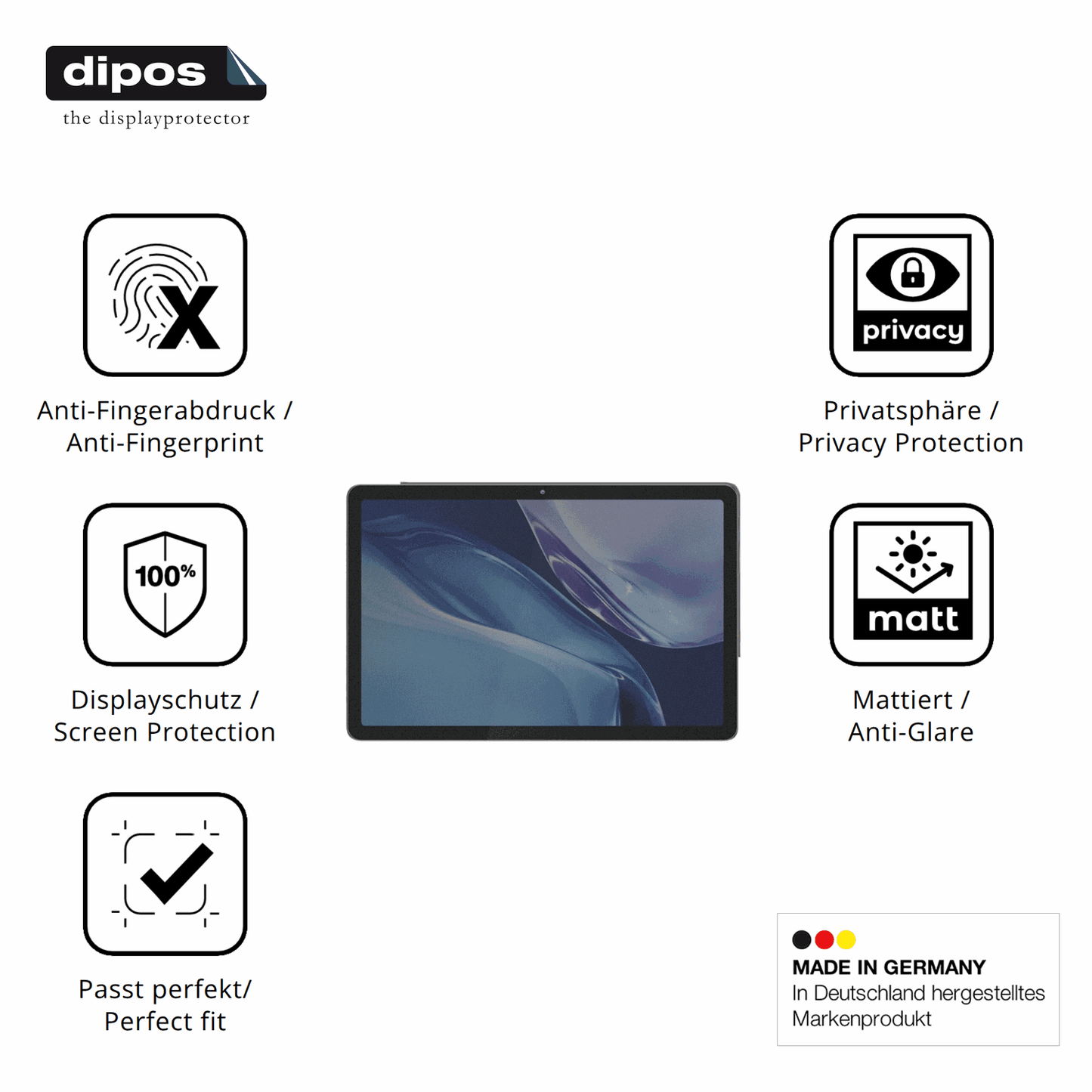 Privatsphäre-Schutz durch Sichtschutz-Folie passend zugeschnitten für Green Lion G-30 Ultra Tab