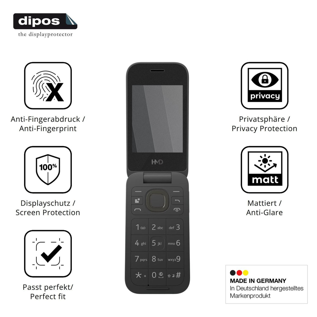 Privatsphäre-Schutz durch Sichtschutz-Folie passend zugeschnitten für HMD 2660 Flip 4G