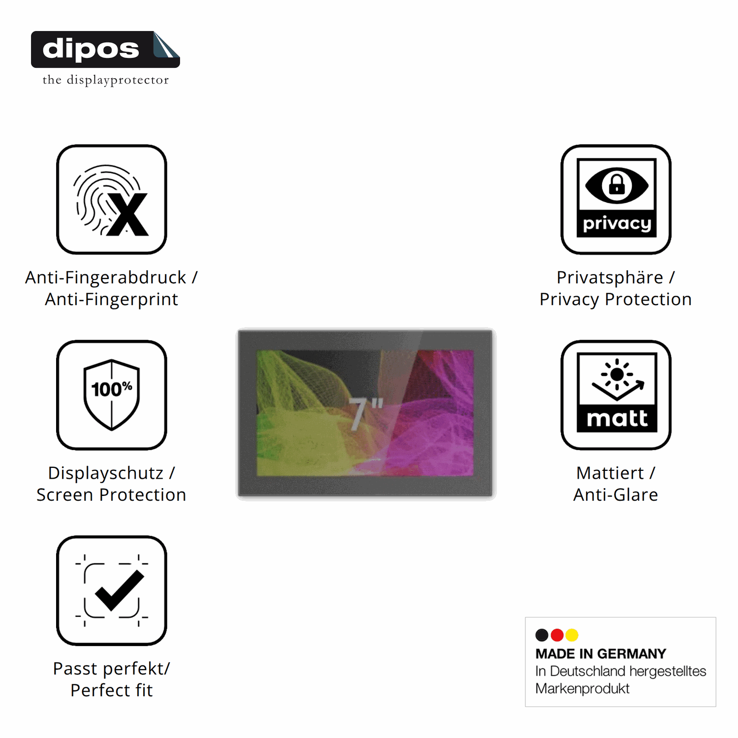 Privatsphäre-Schutz durch Sichtschutz-Folie passend zugeschnitten für HMI Ultratronik Glass Touch Front 7 Zoll