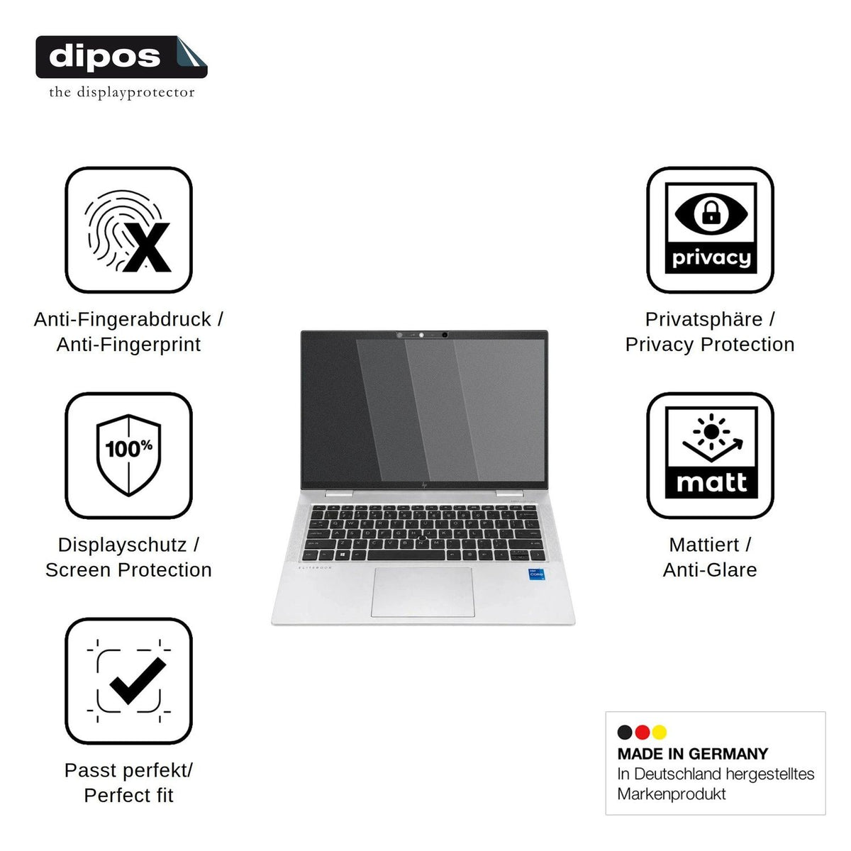 Screen Protector for HP EliteBook x360 1030 G8 13.3 Privacy Filter 4-Way Protection dipos