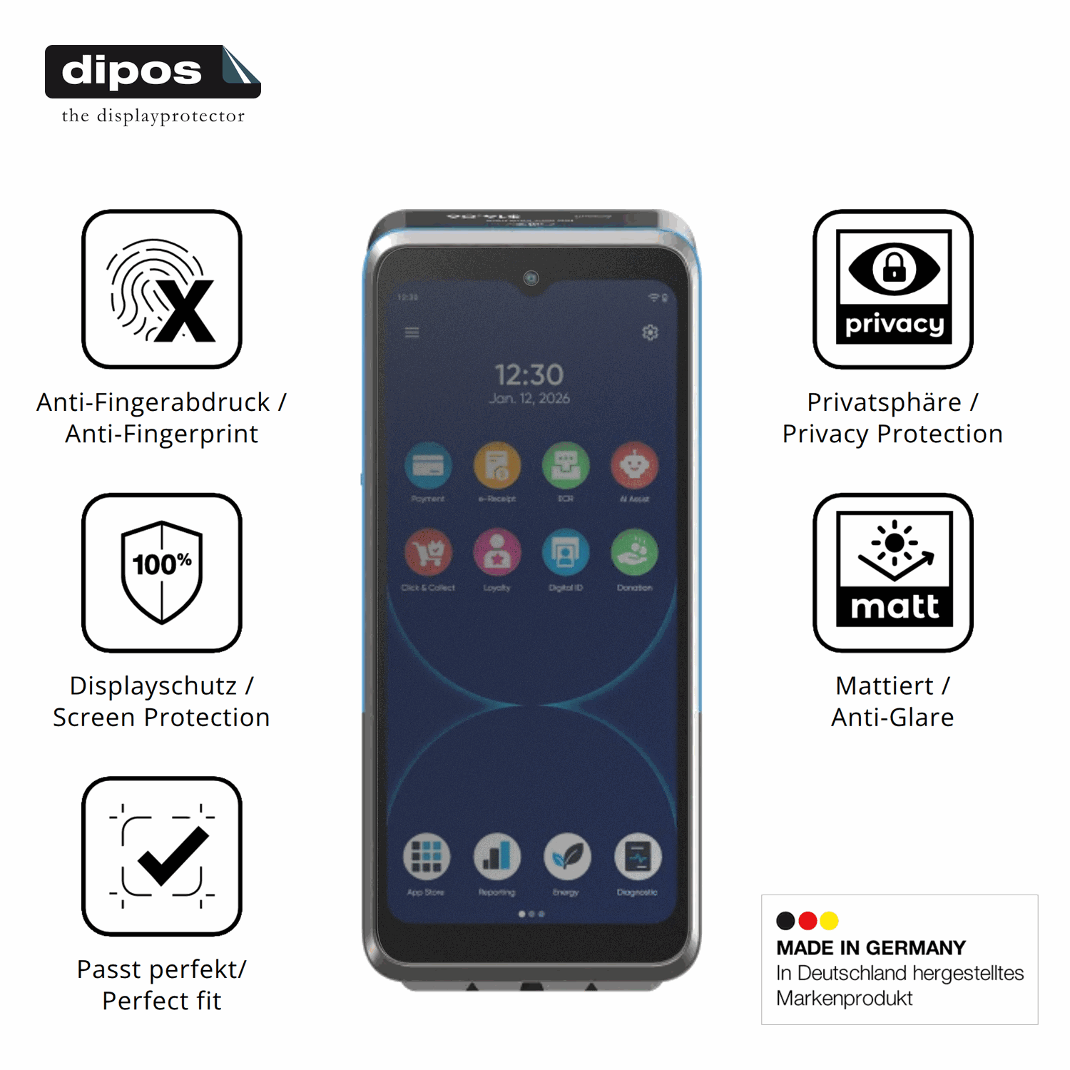 Privatsphäre-Schutz durch Sichtschutz-Folie passend zugeschnitten für Ingenico Axium DX8