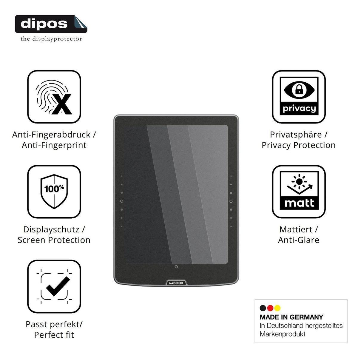 Privatsphäre-Schutz durch Sichtschutz-Folie passend zugeschnitten für inkBOOK Solaris