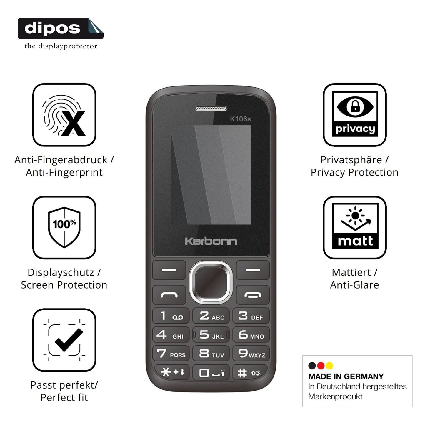 Privatsphäre-Schutz durch Sichtschutz-Folie passend zugeschnitten für Karbonn K106s