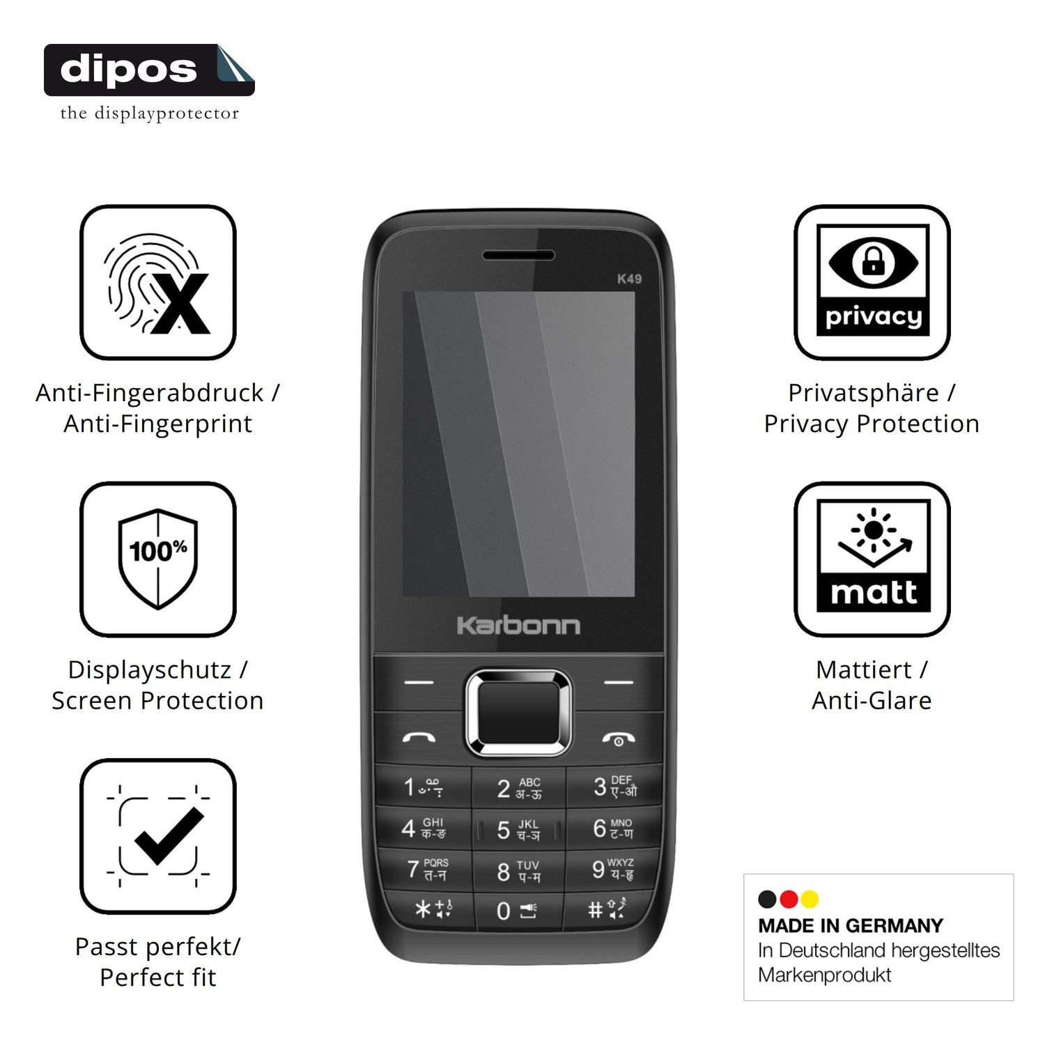 Privatsphäre-Schutz durch Sichtschutz-Folie passend zugeschnitten für Karbonn K49
