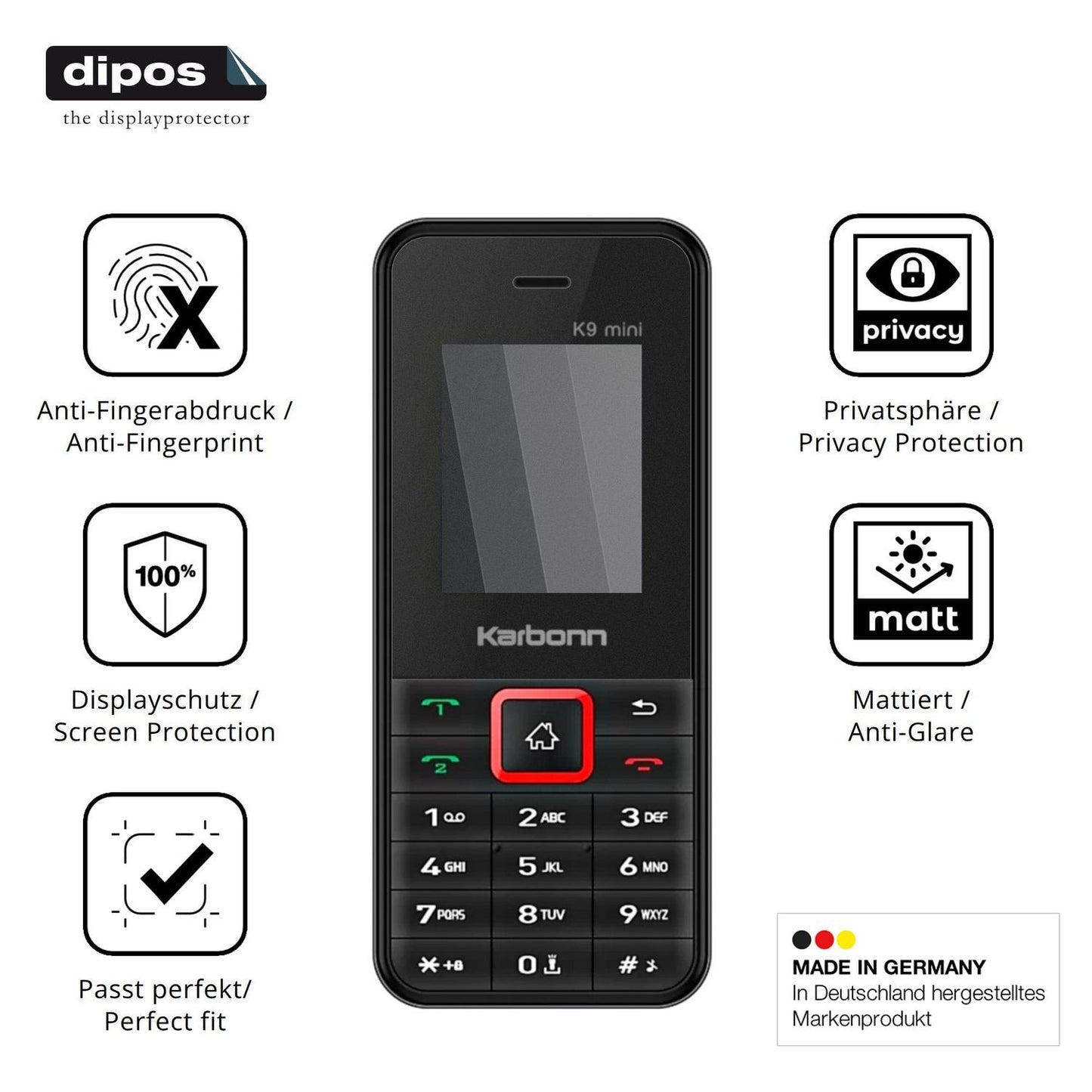 Privatsphäre-Schutz durch Sichtschutz-Folie passend zugeschnitten für Karbonn K9 Mini