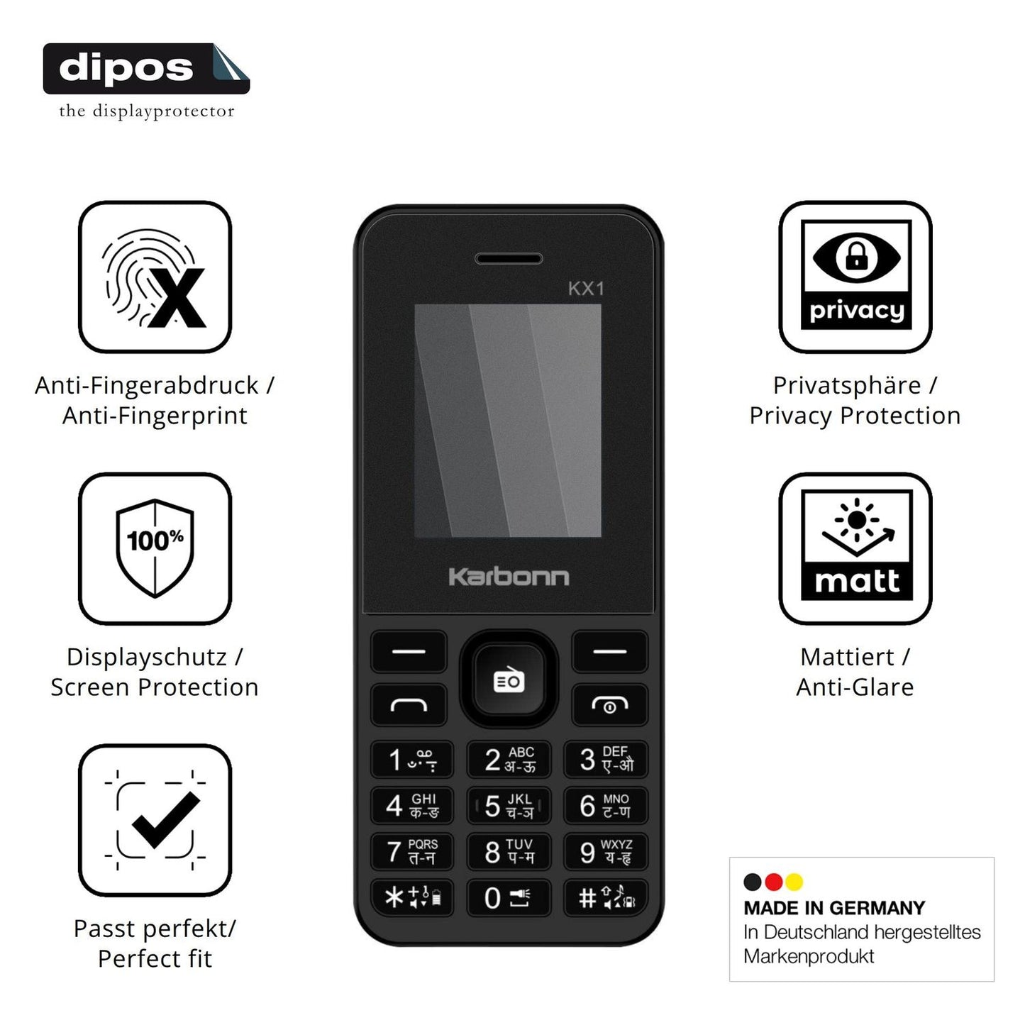 Privatsphäre-Schutz durch Sichtschutz-Folie passend zugeschnitten für Karbonn KX1