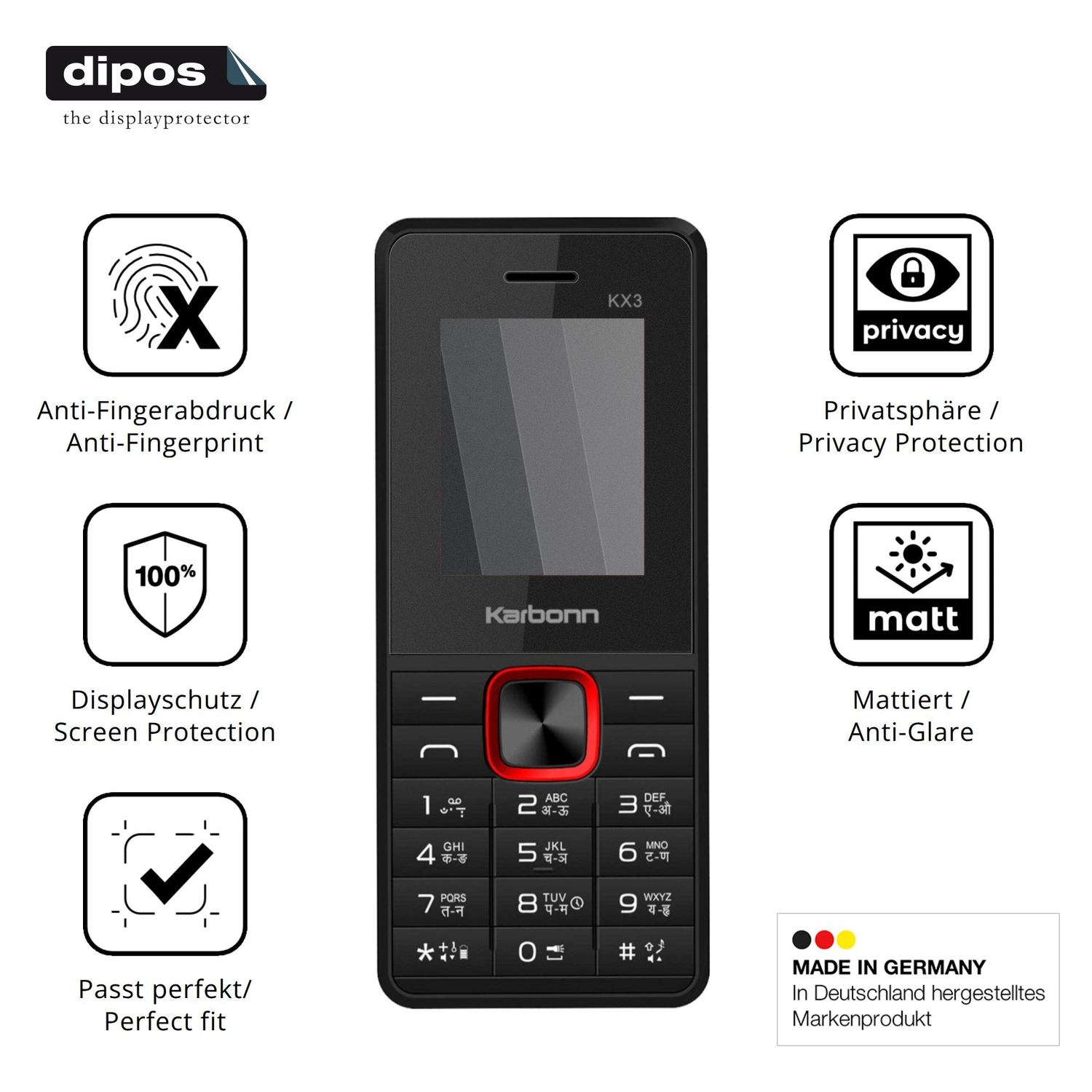Privatsphäre-Schutz durch Sichtschutz-Folie passend zugeschnitten für Karbonn KX3