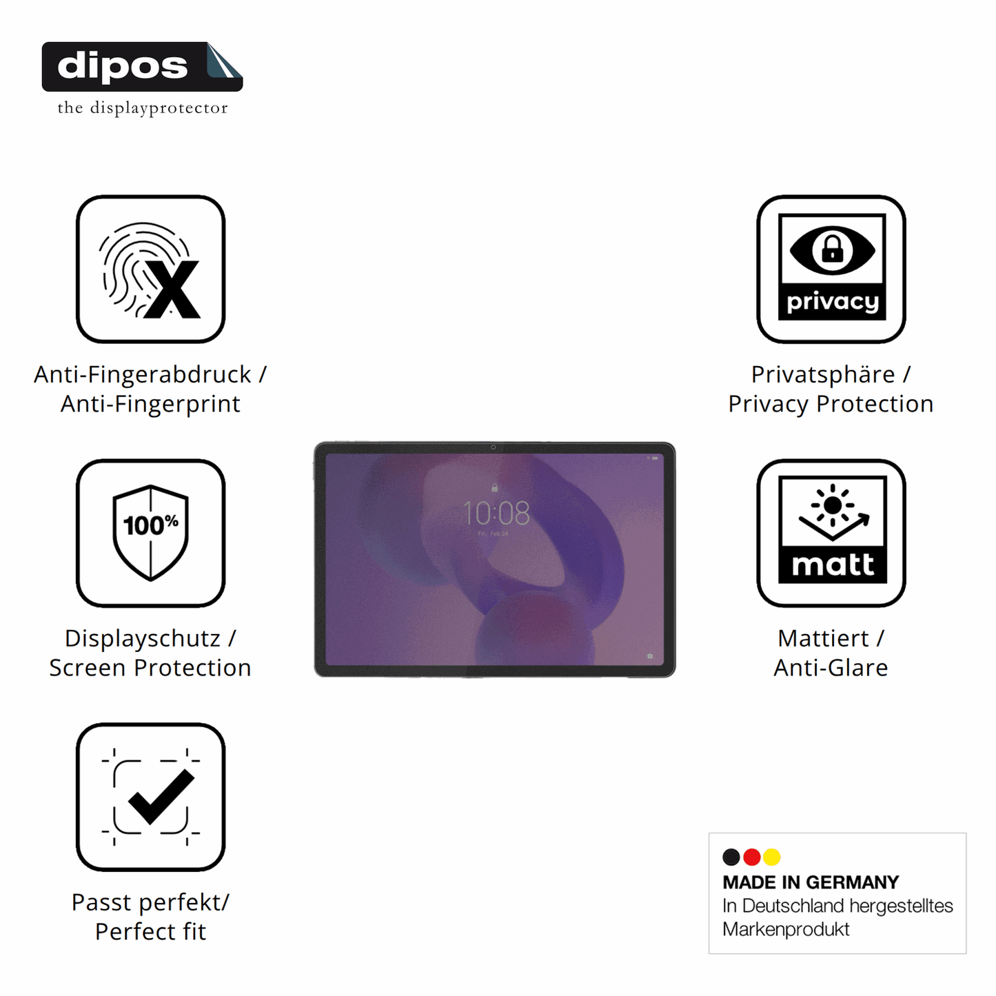 Privatsphäre-Schutz durch Sichtschutz-Folie passend zugeschnitten für Lenovo Tab K11 2. Gen TB336ZU