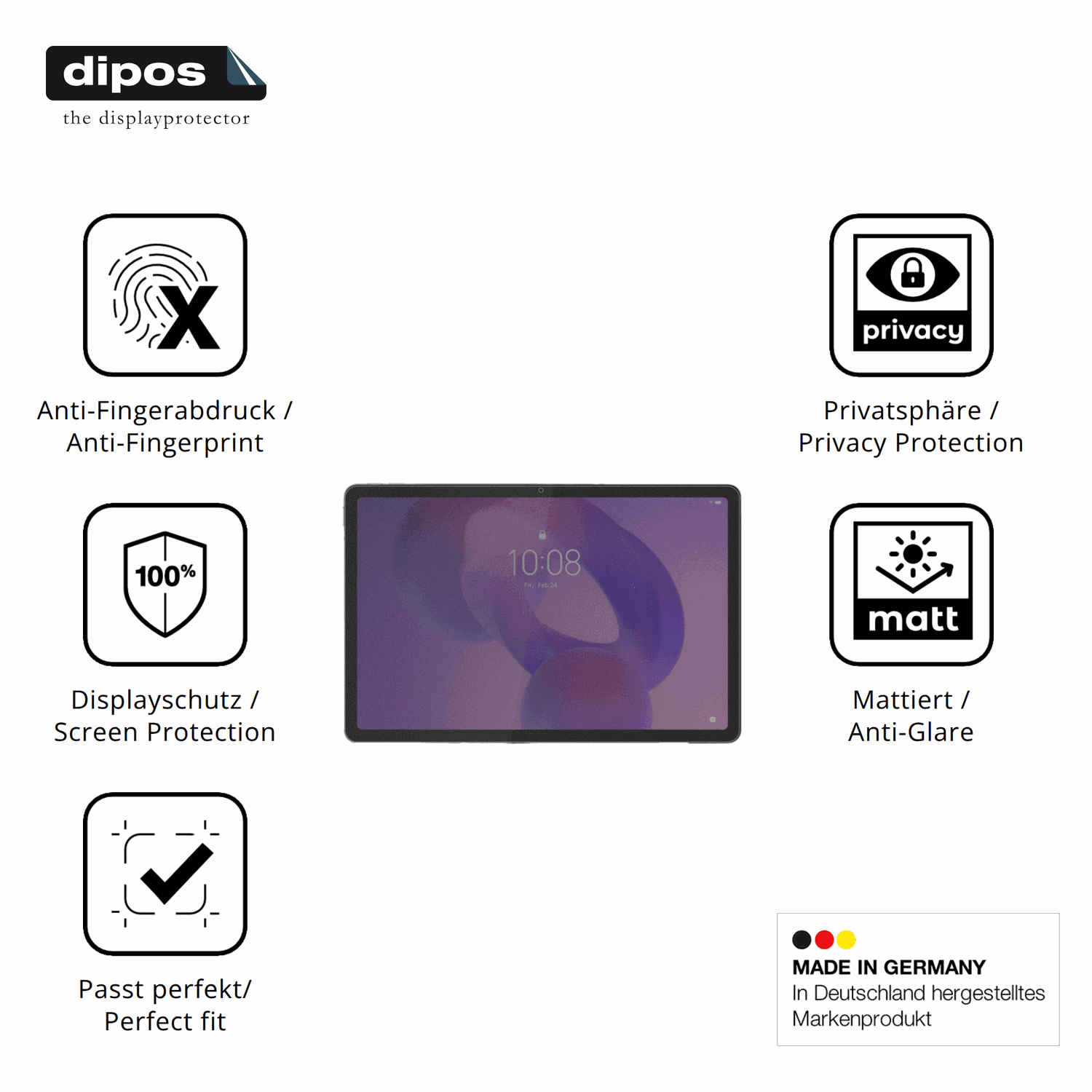 Privatsphäre-Schutz durch Sichtschutz-Folie passend zugeschnitten für Lenovo Tab K11 2. Gen TB336ZU