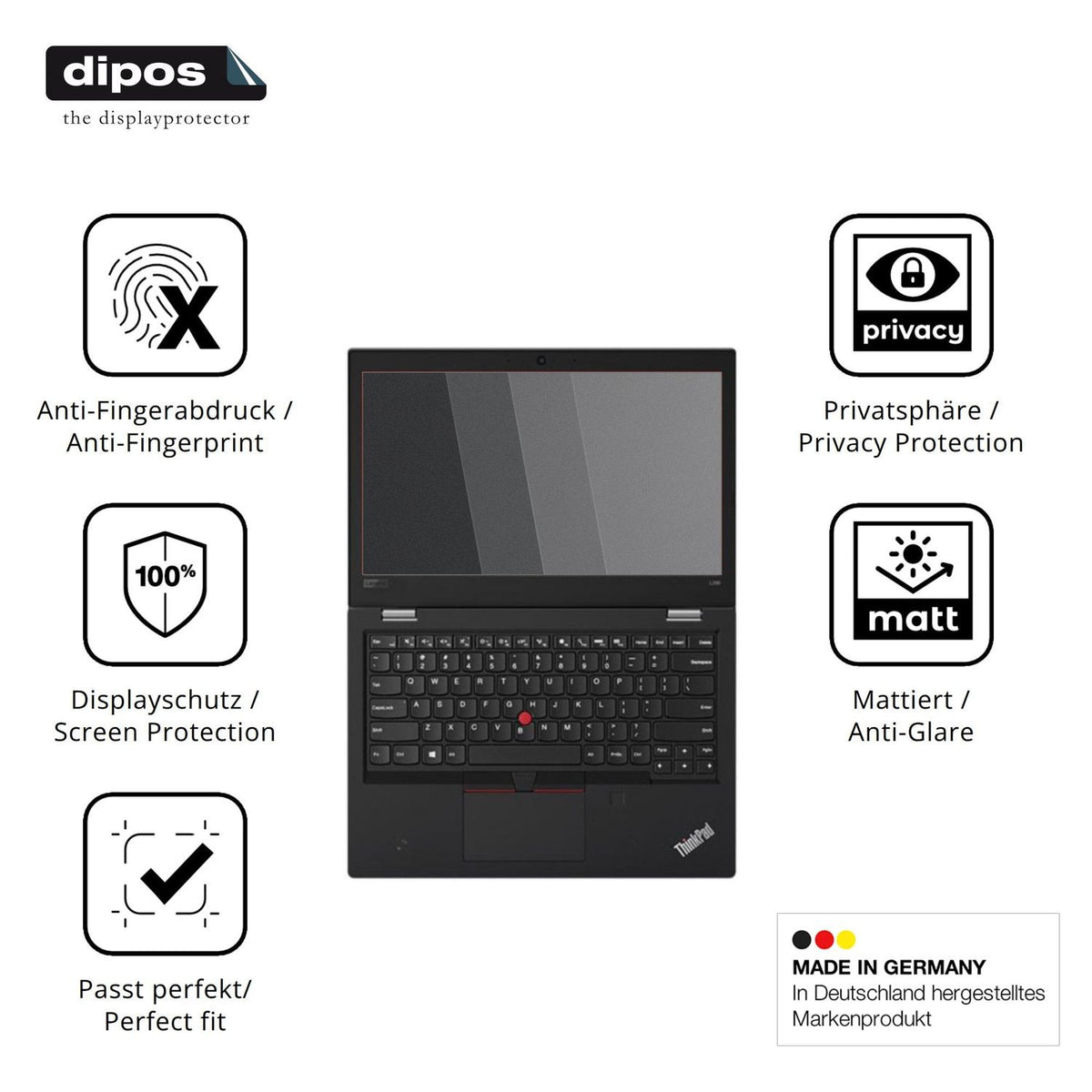 Privatsphäre-Schutz durch Sichtschutz-Folie passend zugeschnitten für Lenovo Thinkpad L380 Yoga