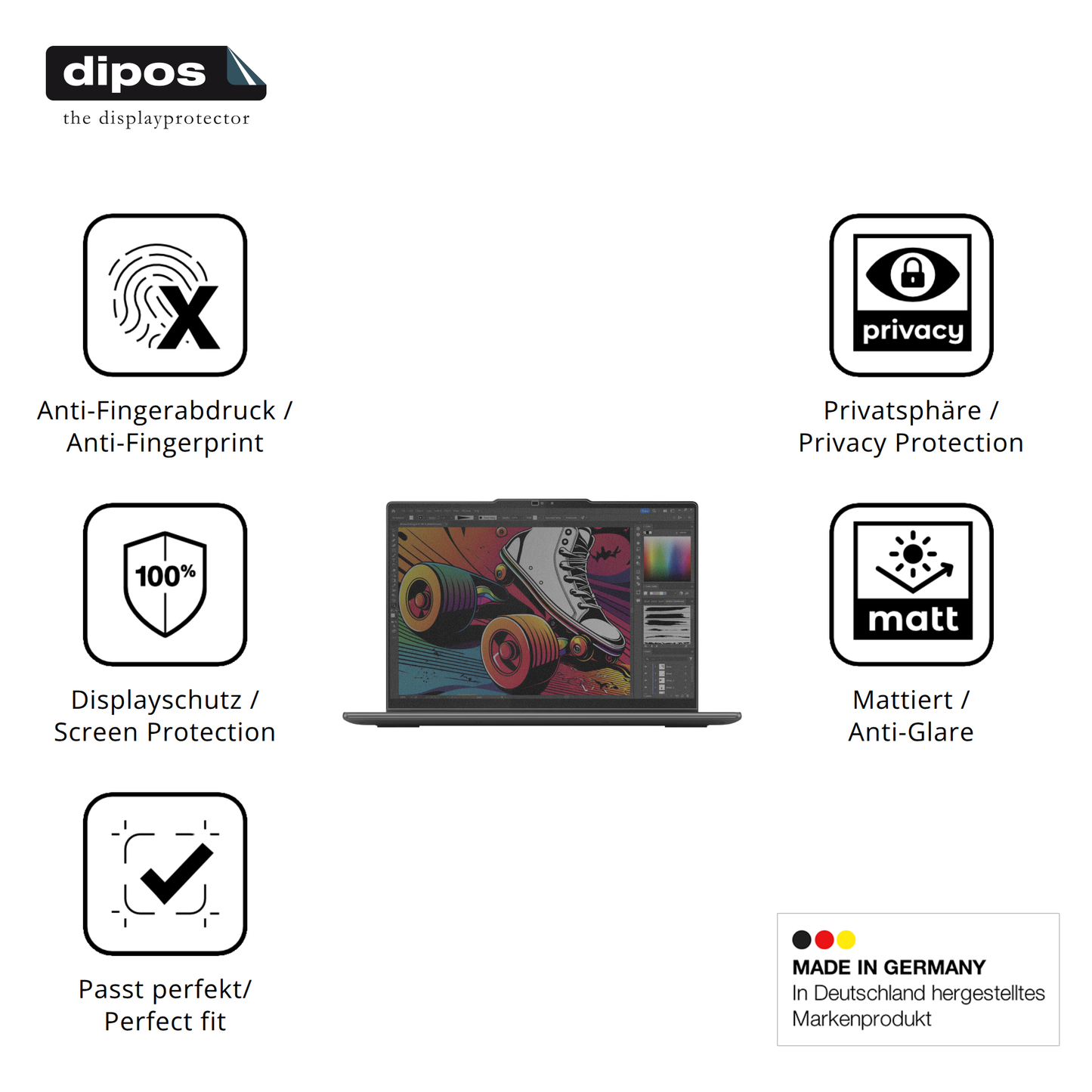 Privatsphäre-Schutz durch Sichtschutz-Folie passend zugeschnitten für Lenovo Yoga 7 2-in-1 14IML9