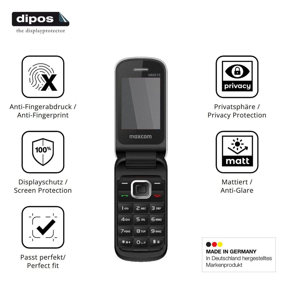 Privatsphäre-Schutz durch Sichtschutz-Folie passend zugeschnitten für MaxCom Comfort MM815