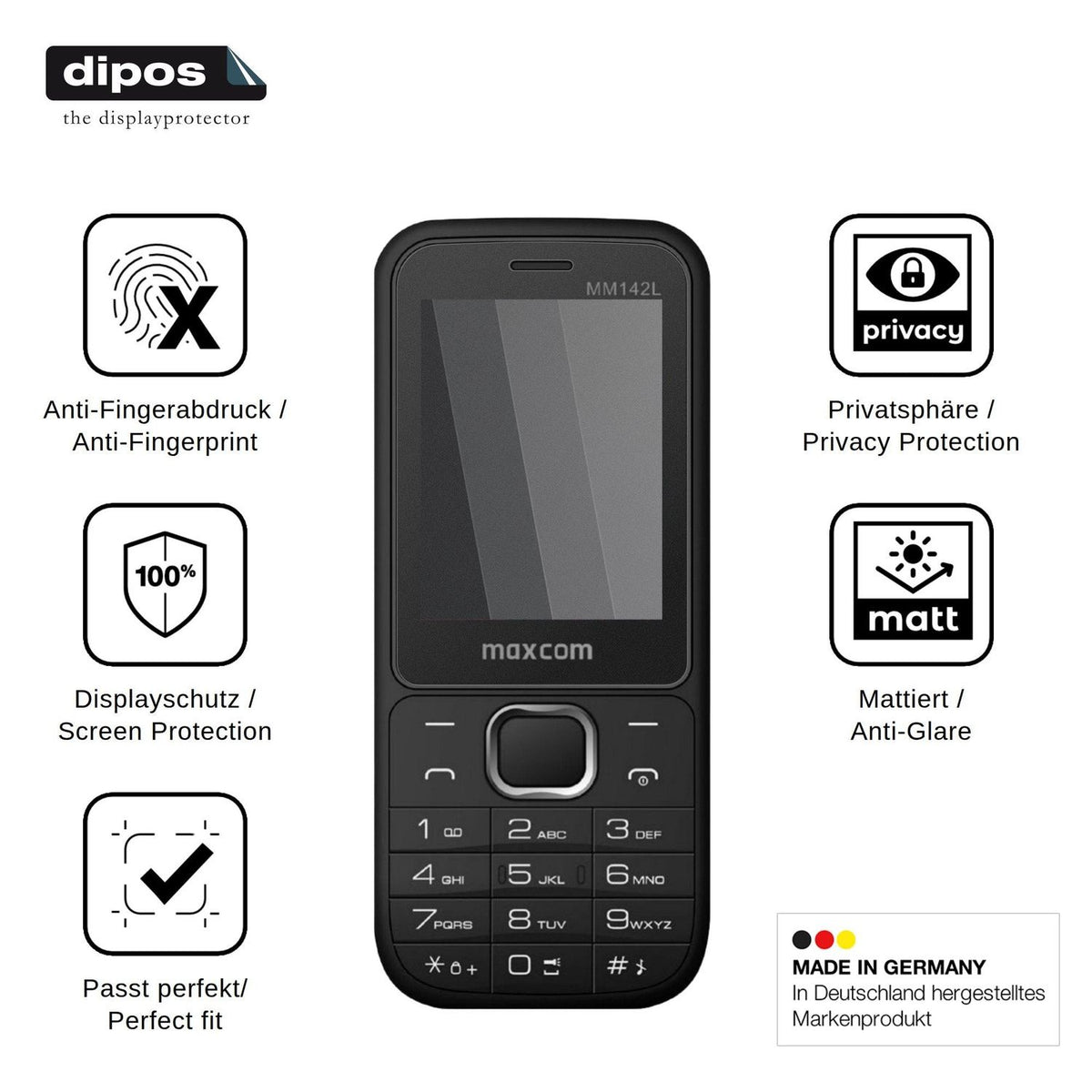 Screen Protector for MaxCom MM142L Privacy Filter 4-Way Protection dipos