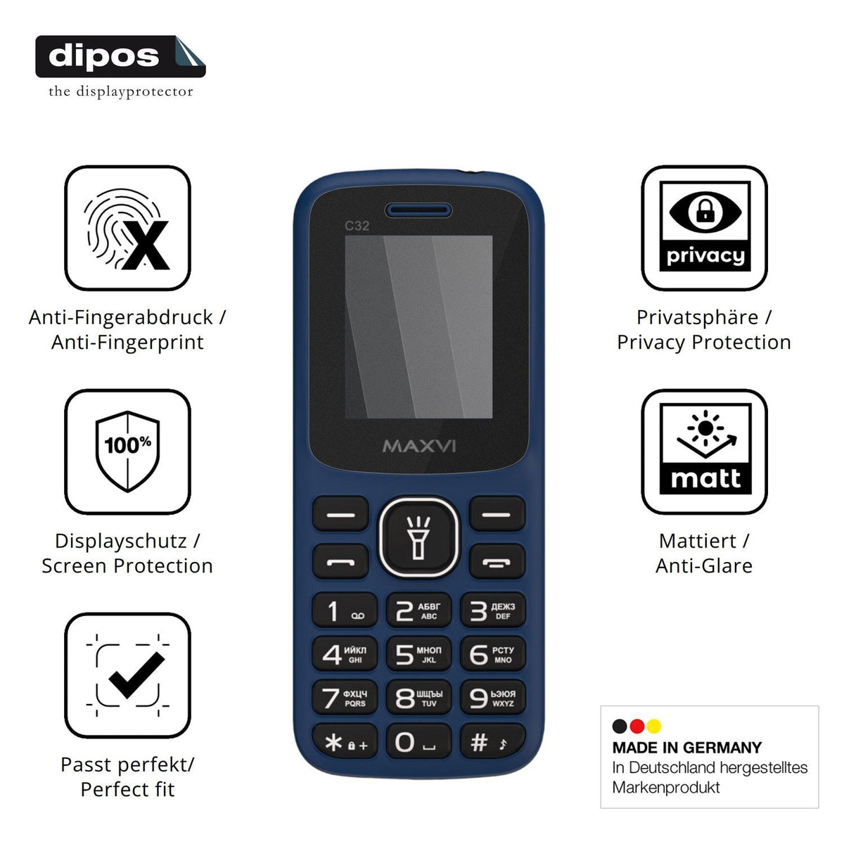 Privatsphäre-Schutz durch Sichtschutz-Folie passend zugeschnitten für Maxvi C32