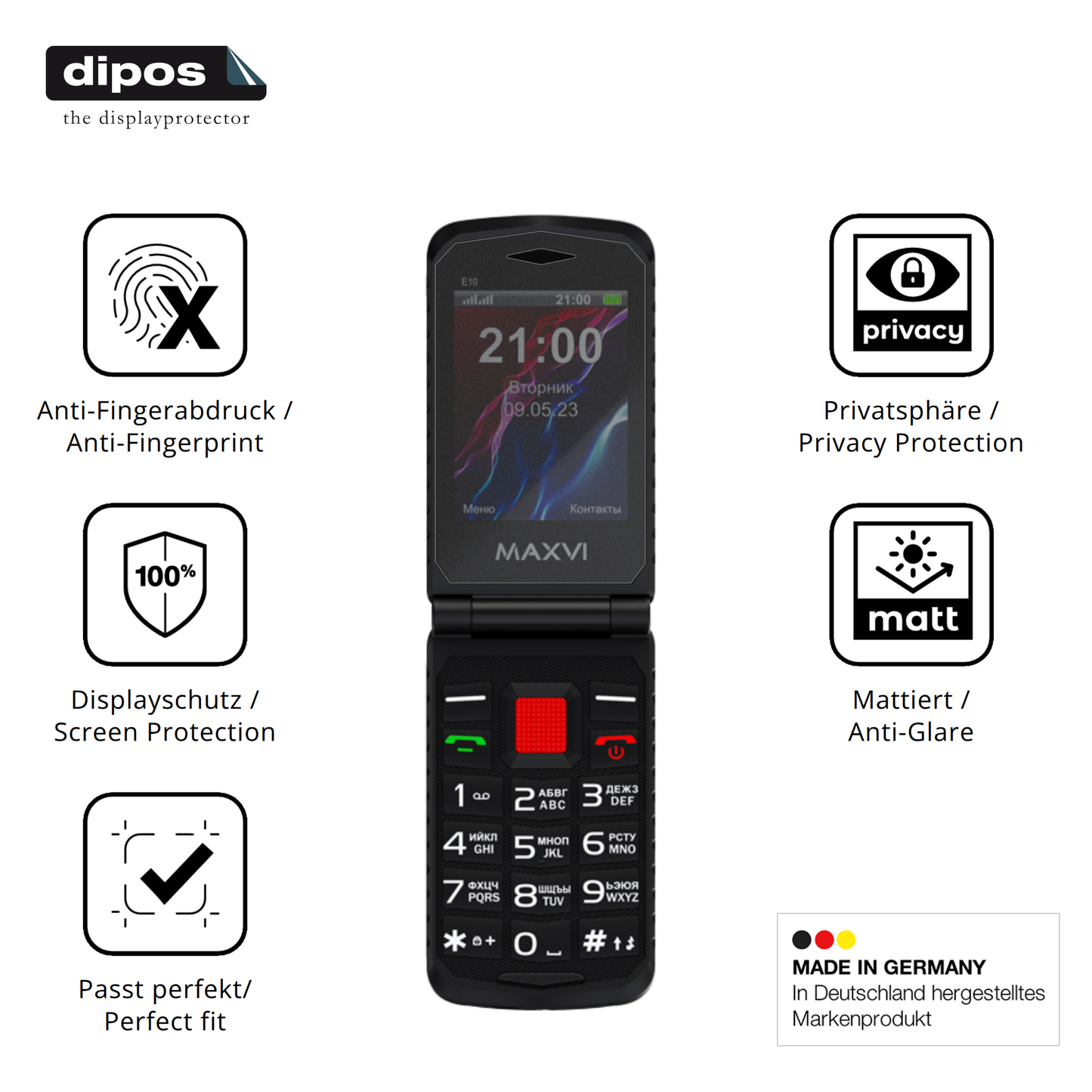 Privatsphäre-Schutz durch Sichtschutz-Folie passend zugeschnitten für Maxvi E10