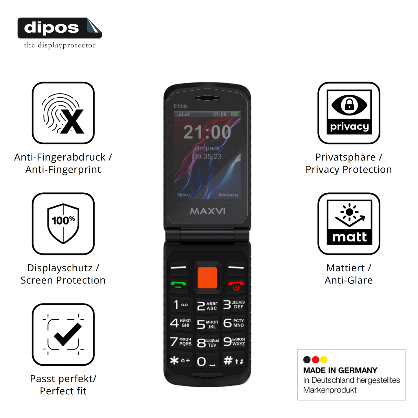 Privatsphäre-Schutz durch Sichtschutz-Folie passend zugeschnitten für Maxvi E10ds