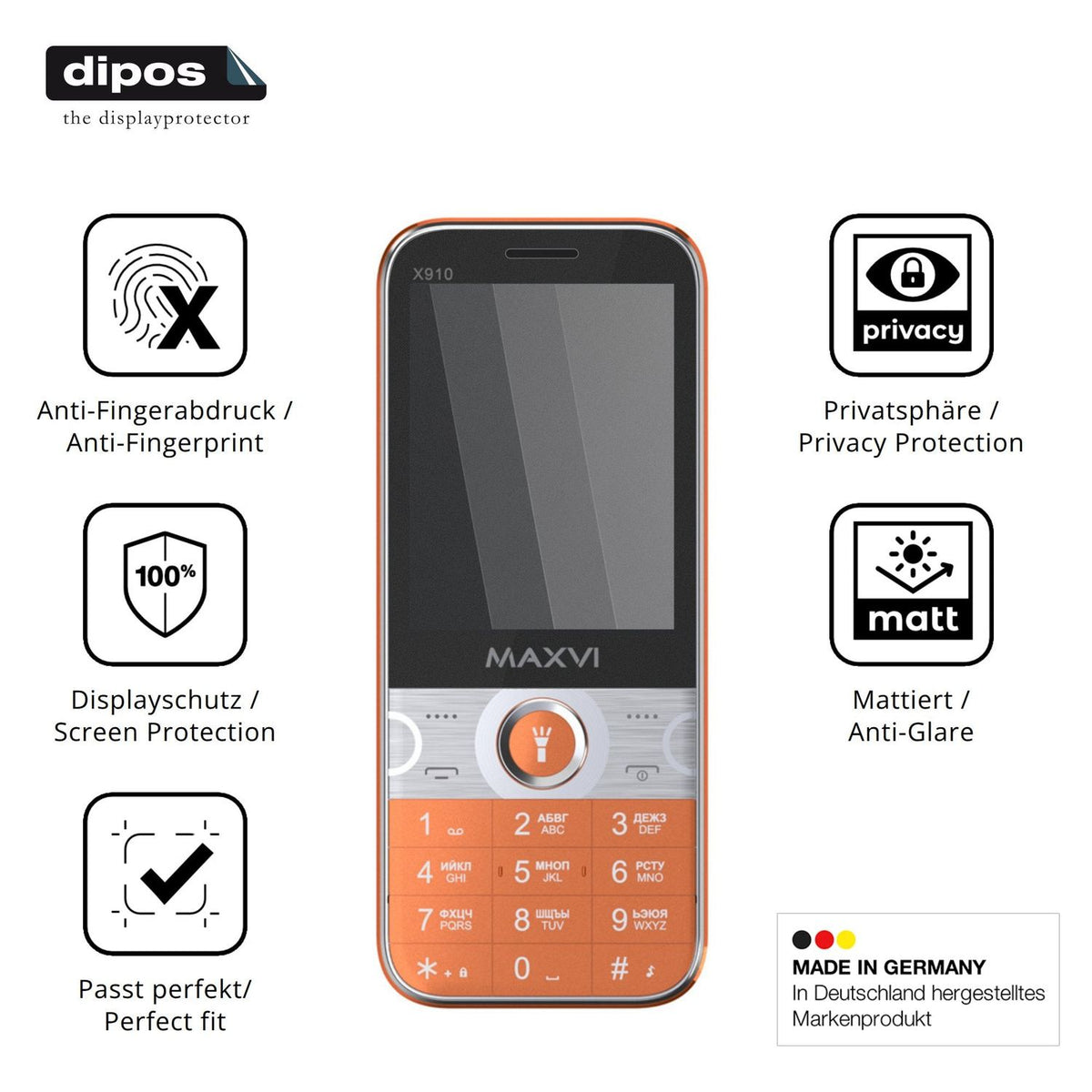 Privatsphäre-Schutz durch Sichtschutz-Folie passend zugeschnitten für Maxvi X910