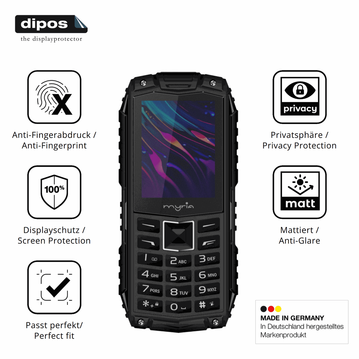 Privatsphäre-Schutz durch Sichtschutz-Folie passend zugeschnitten für Myria Enduro 3G
