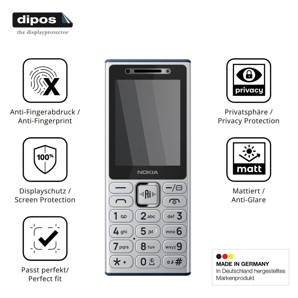 Privatsphäre-Schutz durch Sichtschutz-Folie passend zugeschnitten für Nokia 210 4G