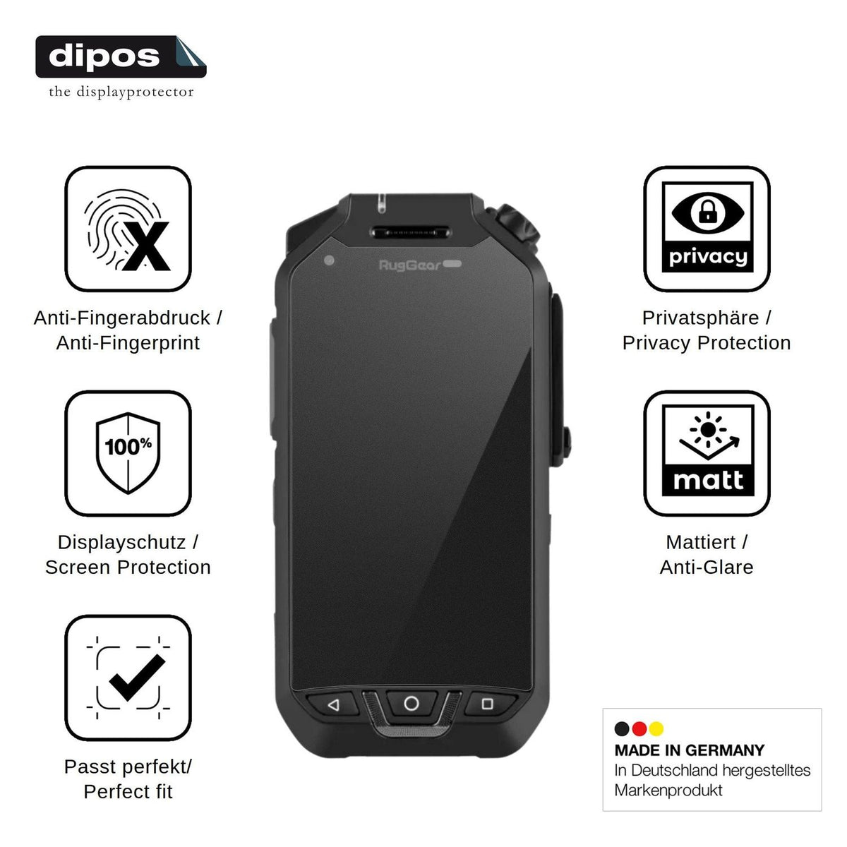 Screen Protector for RugGear RG750 Privacy Filter 4-Way Protection dipos