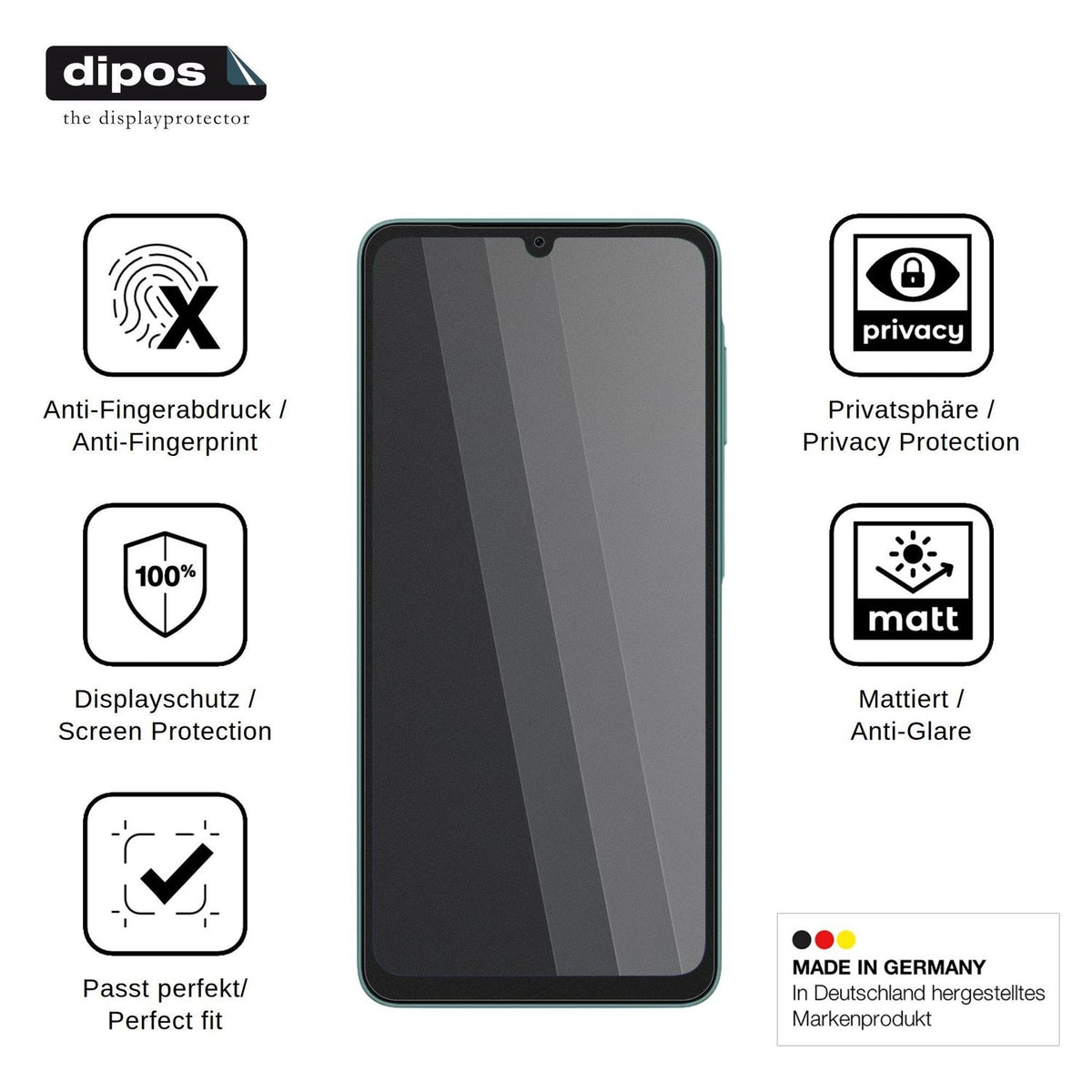Screen Protector for Samsung Galaxy A08 Privacy Filter 4-Way Protection dipos