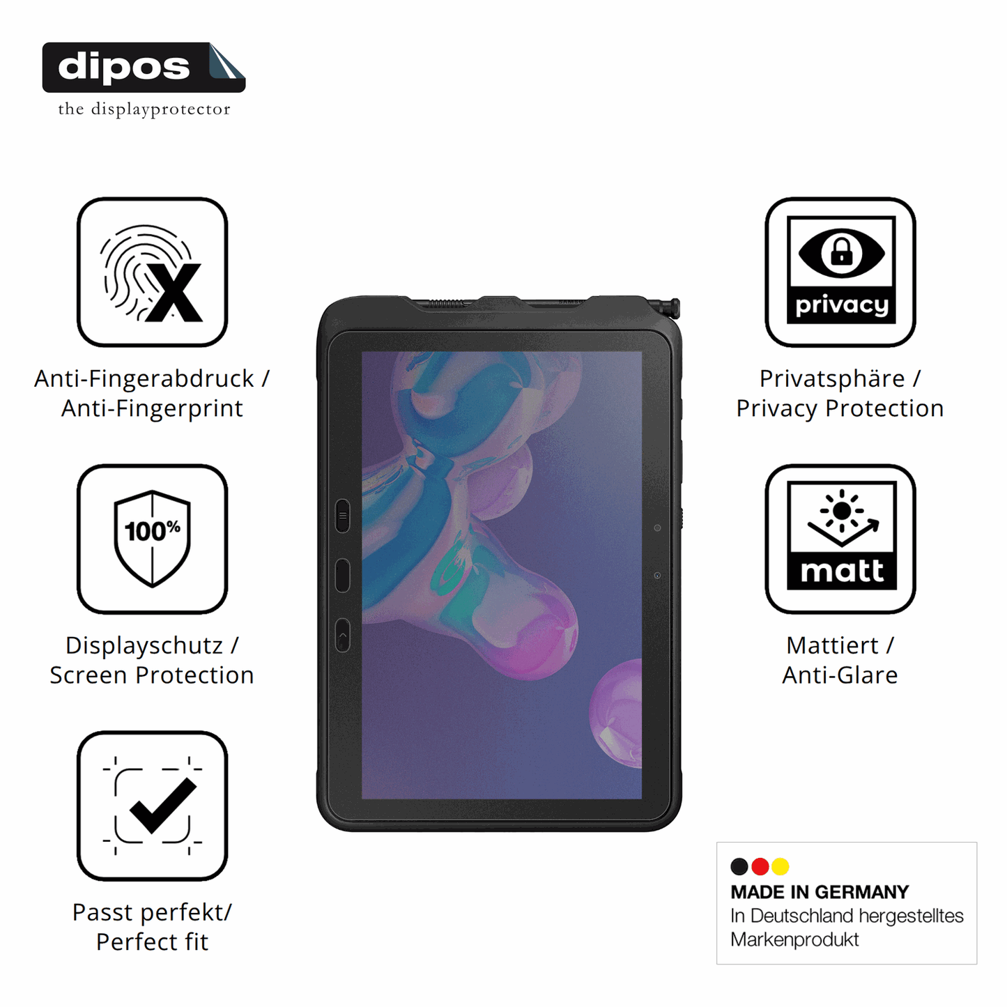 Privatsphäre-Schutz durch Sichtschutz-Folie passend zugeschnitten für Samsung Galaxy Tab Active 5 Pro