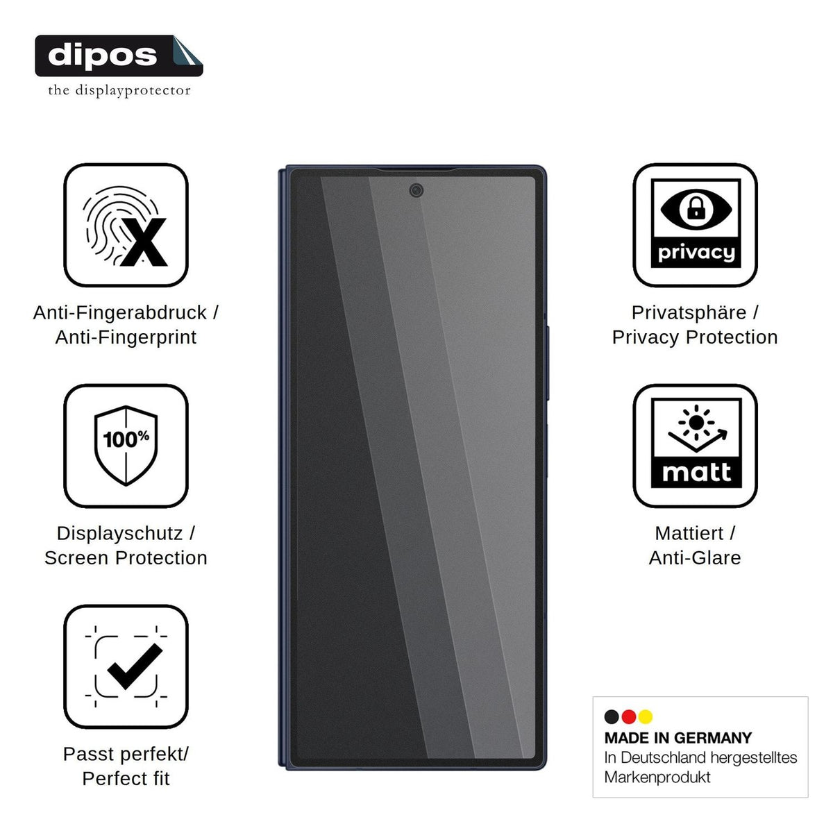 Screen Protector for Samsung Galaxy Z Fold6 Outside Privacy Filter 4-Way Protection dipos