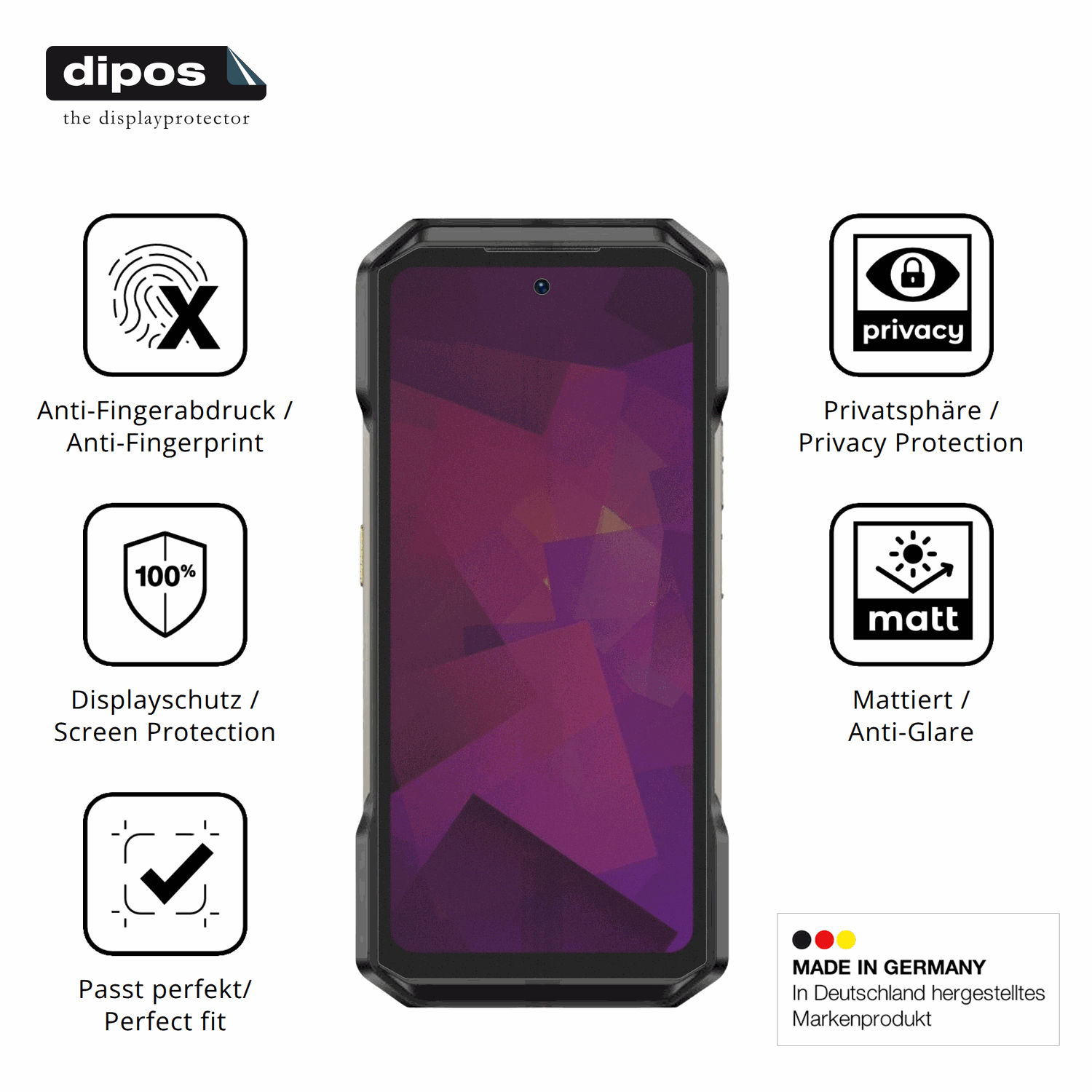 Privatsphäre-Schutz durch Sichtschutz-Folie passend zugeschnitten für Ulefone Armor 27T Pro Plus