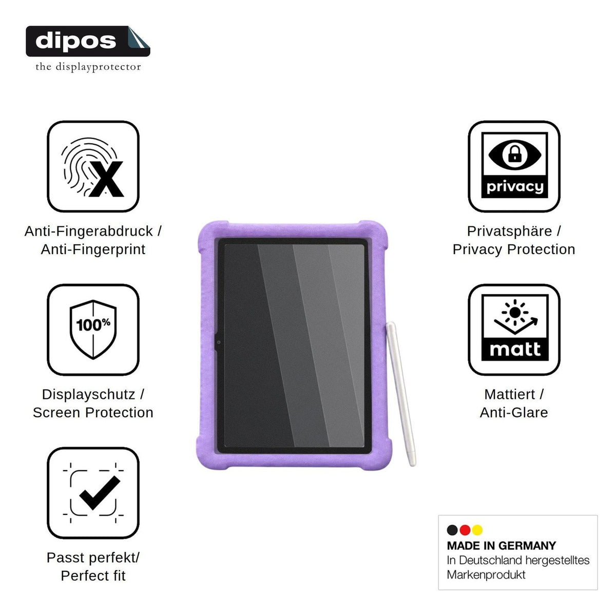 Screen Protector for ZONKO Kinder Tablet 10 Privacy Filter 4-Way Protection dipos
