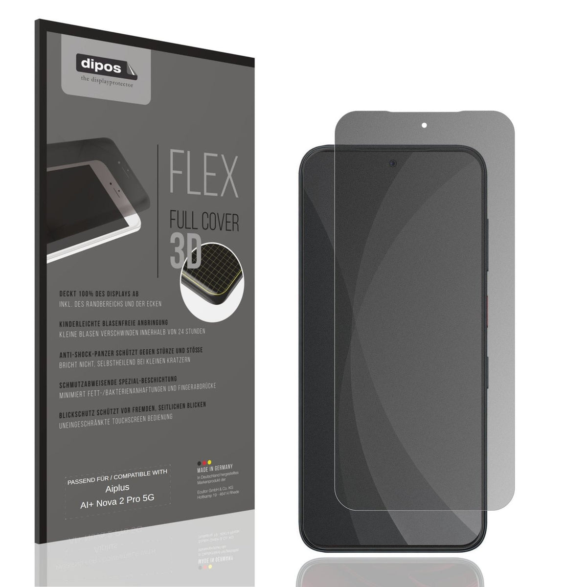 Blickschutzfolie von dipos passend für Aiplus AI+ Nova 2 Pro 5G, 100% Displayabdeckung und blasenfreie Montage