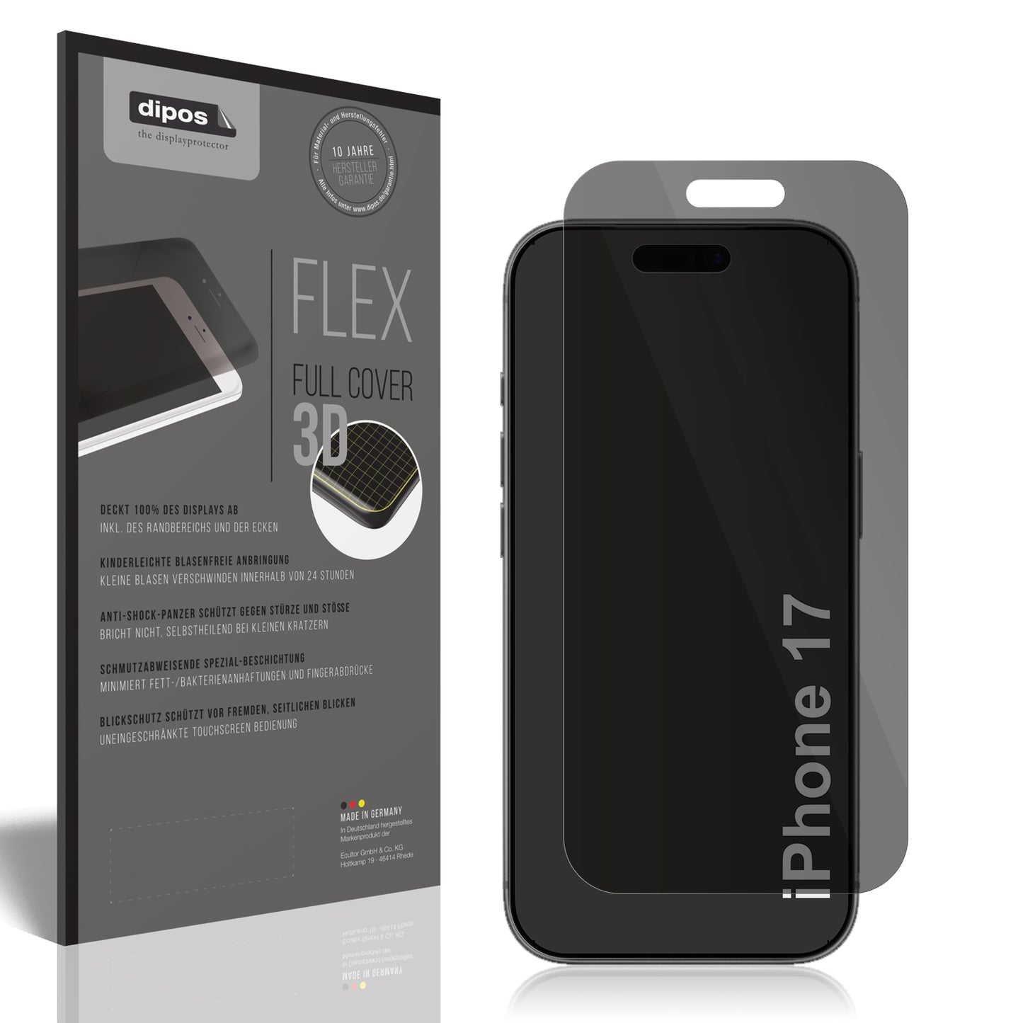 Blickschutzfolie von dipos passend für Apple iPhone 17, 100% Displayabdeckung und blasenfreie Montage