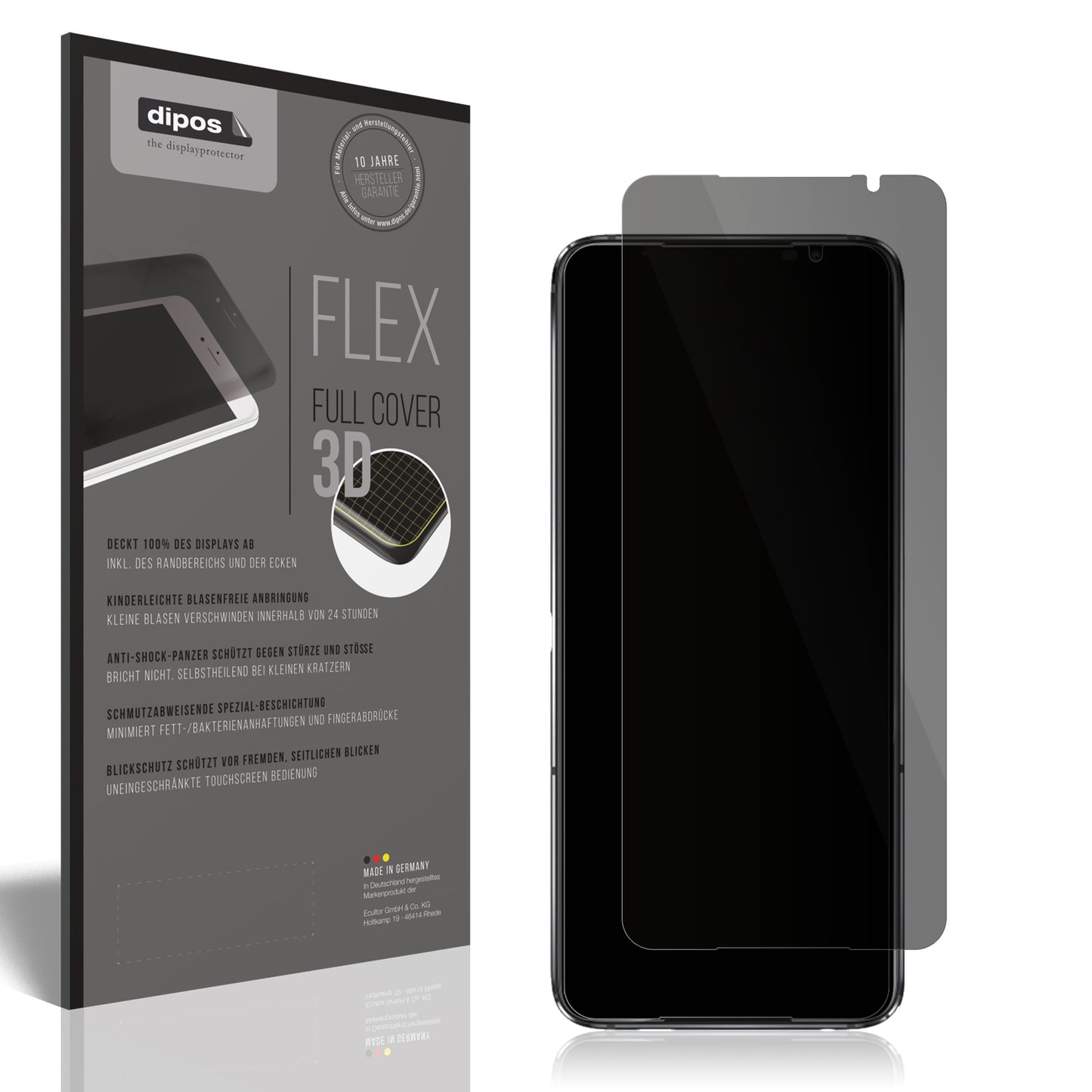 Blickschutzfolie von dipos passend für Asus ROG Phone 6D, 100% Displayabdeckung und blasenfreie Montage