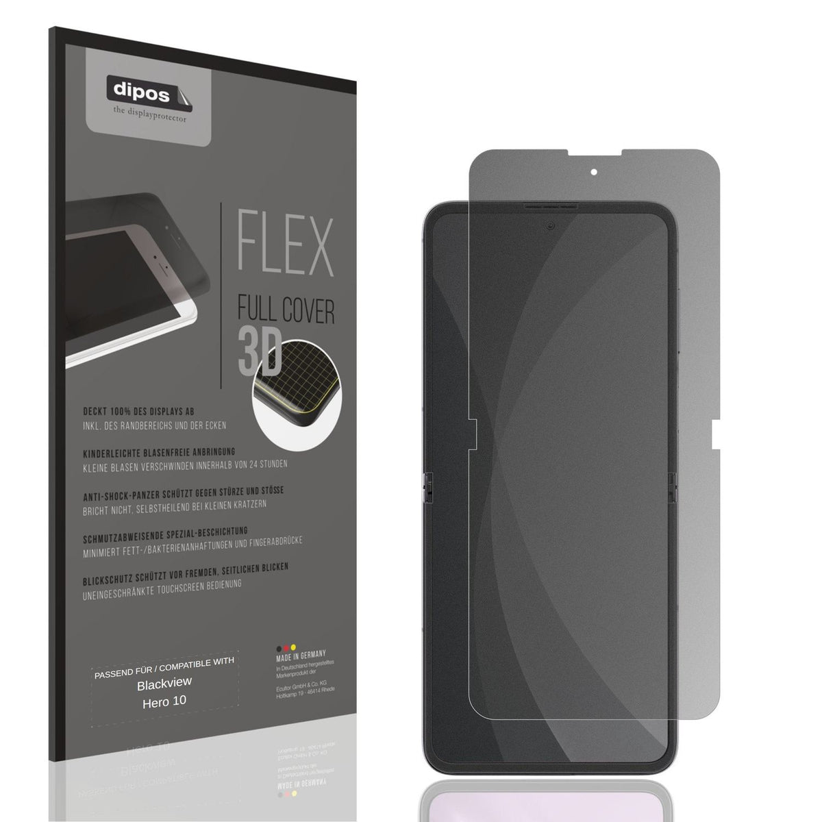 Blickschutzfolie von dipos passend für Blackview Hero 10 Innenseite, 100% Displayabdeckung und blasenfreie Montage