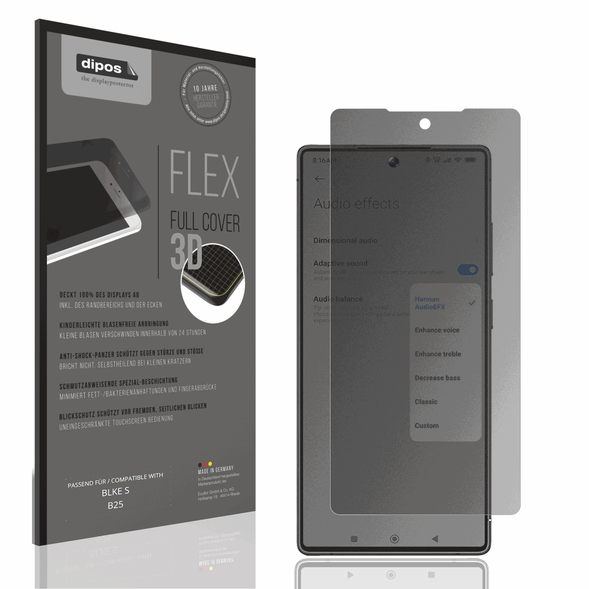 Blickschutzfolie von dipos passend für BLKE S B25, 100% Displayabdeckung und blasenfreie Montage