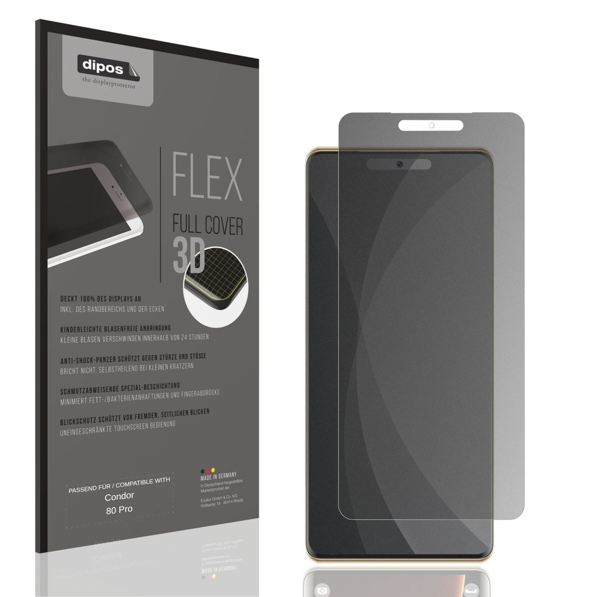 Blickschutzfolie von dipos passend für Condor 80 Pro, 100% Displayabdeckung und blasenfreie Montage