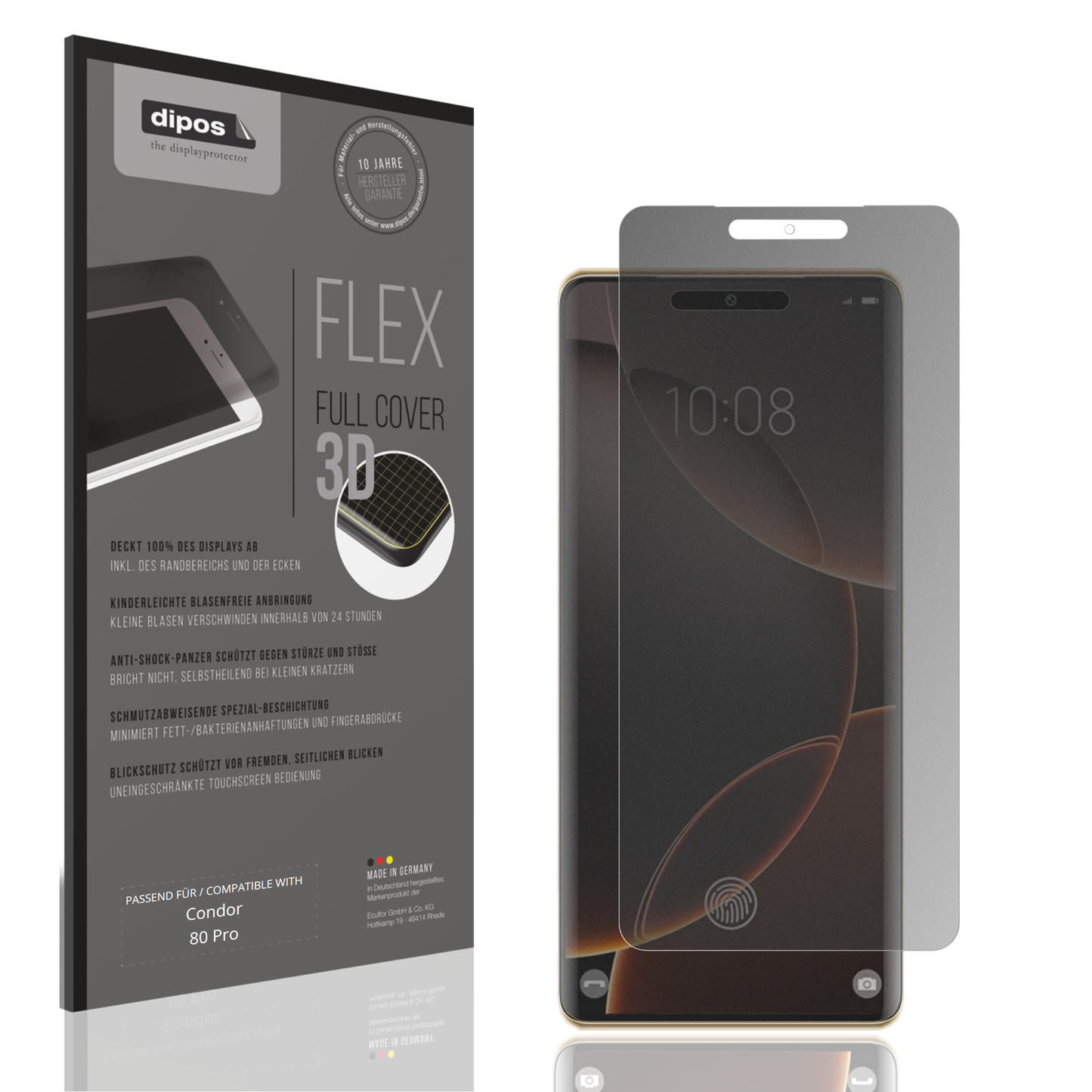 Blickschutzfolie von dipos passend für Condor 80 Pro, 100% Displayabdeckung und blasenfreie Montage